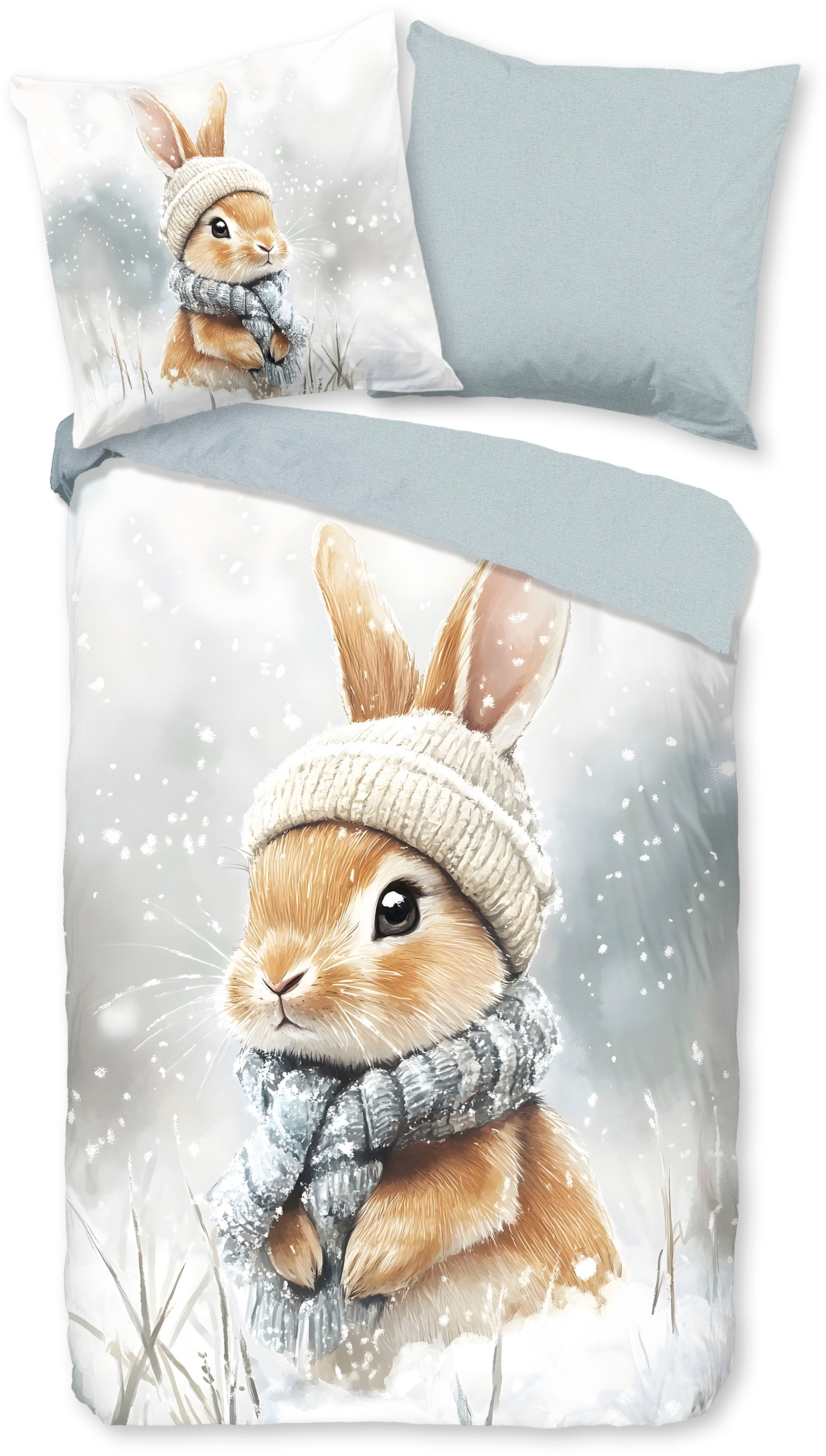 good morning Kinderbettwäsche »Idun« 2 Stk. tlg. Flanell Biber, 135x200, Warm, Reißverschluss, Wende, Kind, Hase