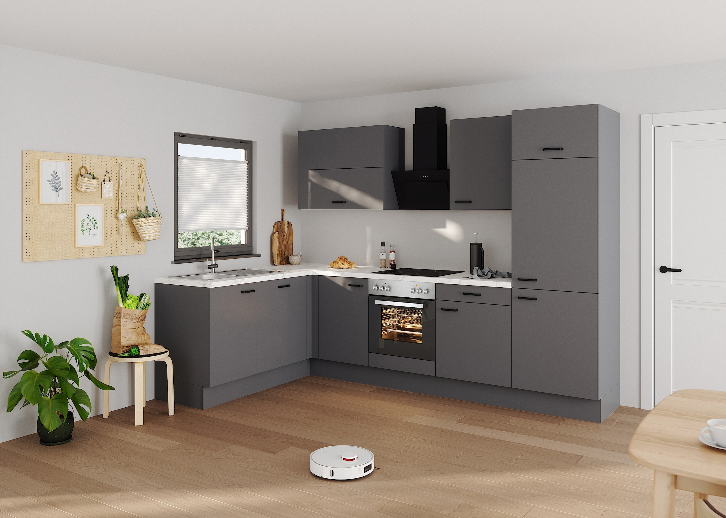 KOCHSTATION Winkelküche »KS-Paula, Stellmaße rechts B/T 295/175 cm, links B/T 175/295 cm« Wahlweise Spüle rechts oder links, mit und ohne E-Geräte