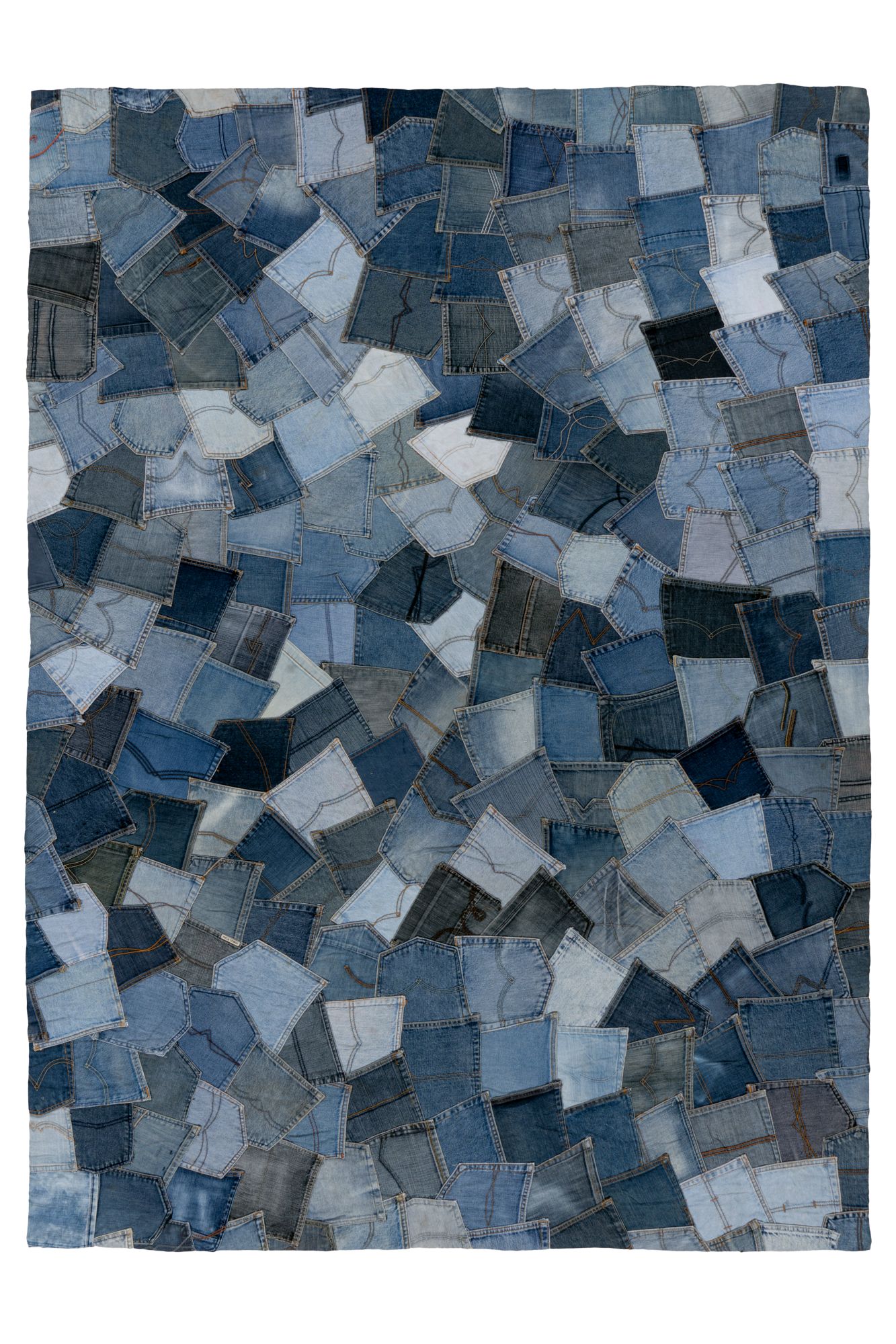 Kayoom Teppich "Urban Denim 490" rechteckig 8 mm Höhe Kurzflor, Patchwork Muster, Modernes Muster, Wolle, Vegan