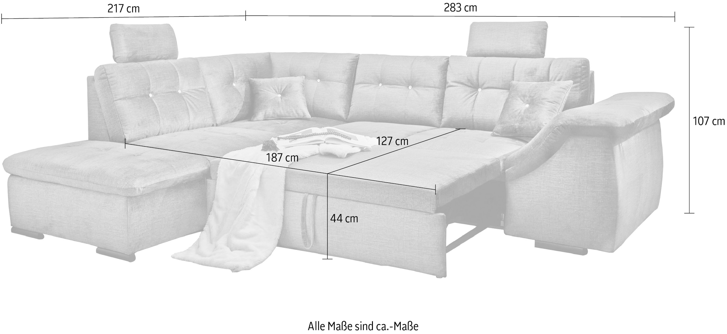 ED EXCITING DESIGN Ecksofa »Bolonia L-Form«, mit Bettkasten, Schlaffunktion und Strassstein