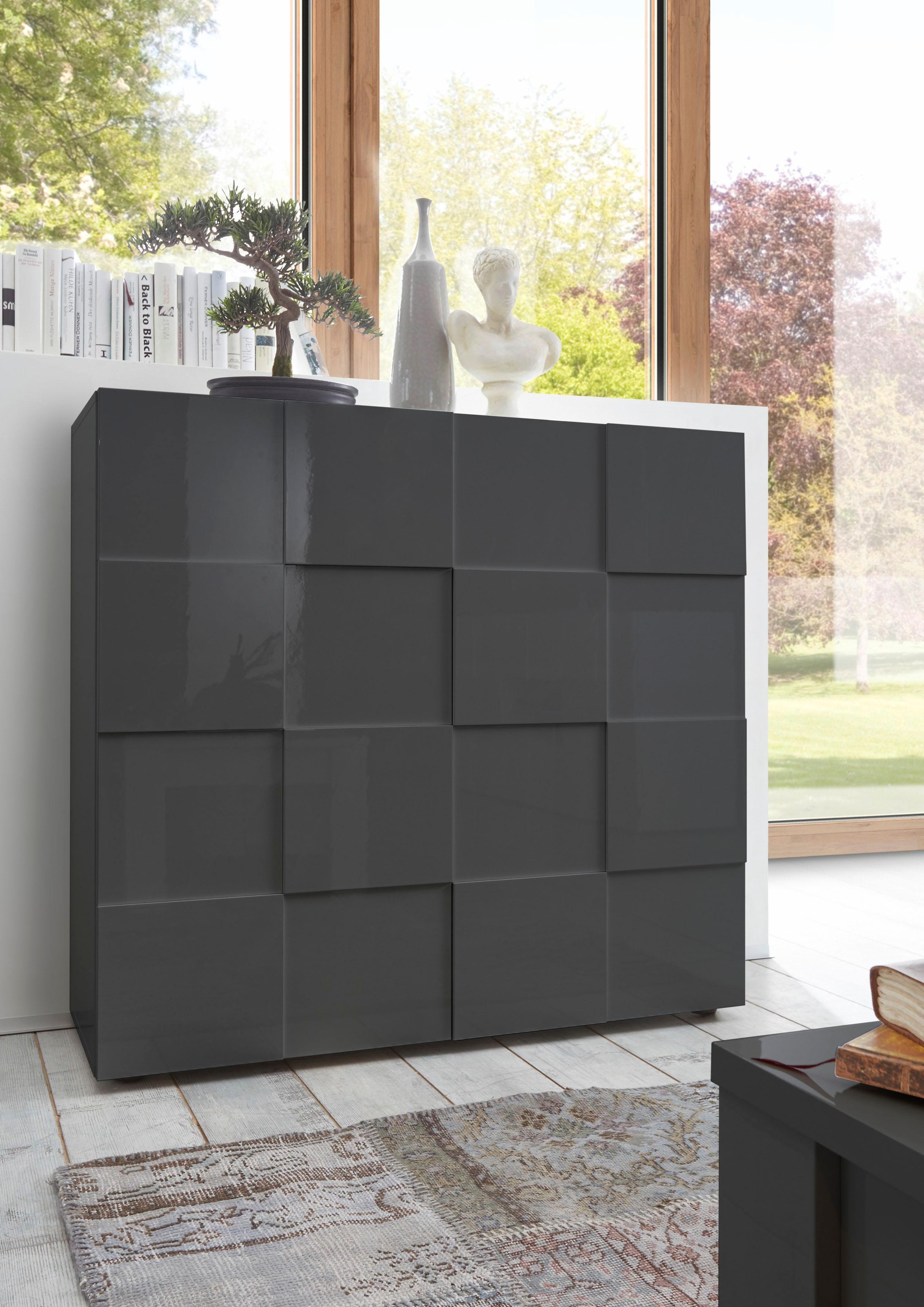 INOSIGN Highboard »Dama Höhe 111 cm, Breite 121 cm, Kommode 2 Türen, Hochkommode«, Front in 3D-Optik, viel Stauraum, verschiedene Farben