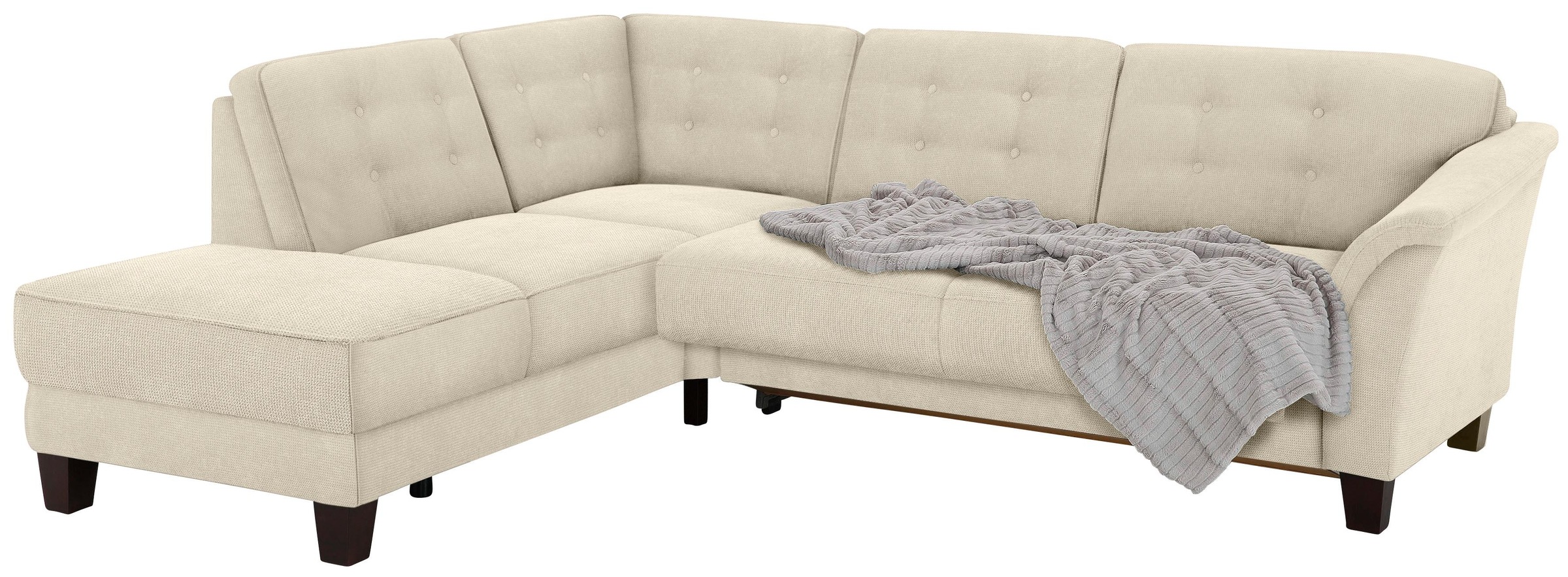Home affaire Ecksofa »Trondheim L-Form«, mit Federkern und Knopfheftung im Rücken, Füße Buche dunkel