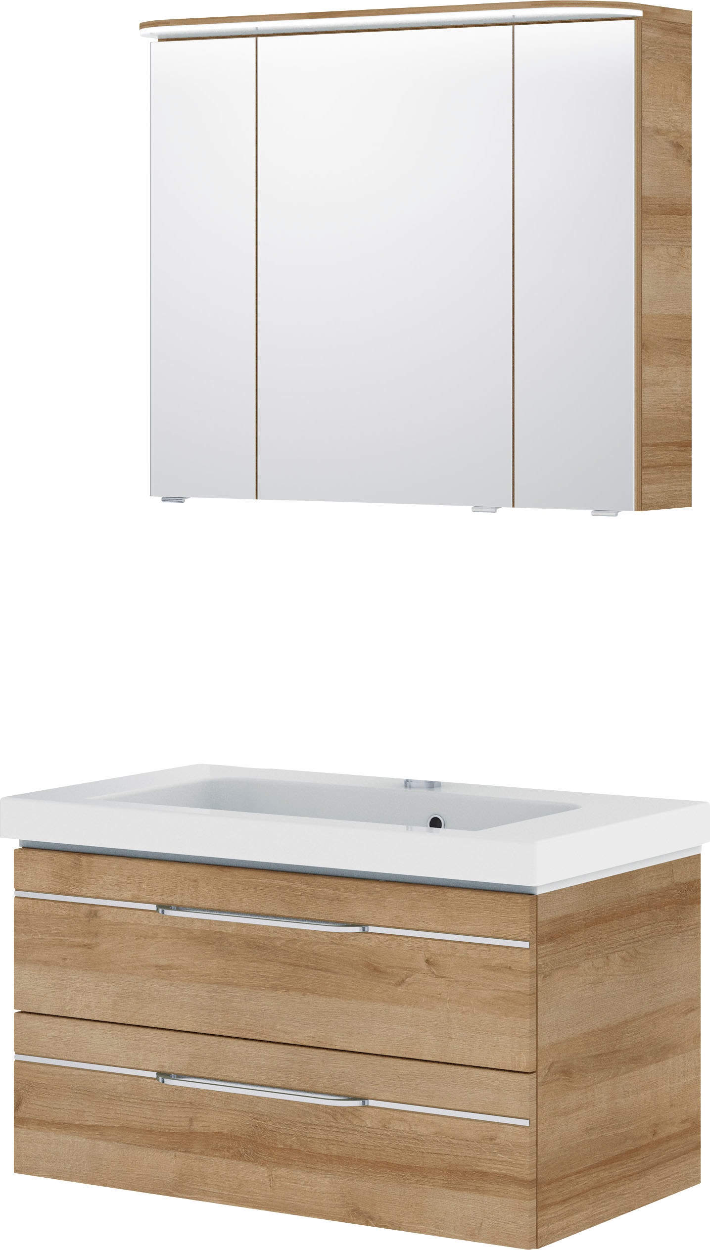 Saphir Badmöbel-Set »Balto Sprint 2-teilig, Mineralmarmor-Waschtisch mit LED-Spiegelschrank«, (2 St.), Badezimmer Set 92 cm breit, inkl. Türdämpfer, 3 Türen, 2 Schubladen