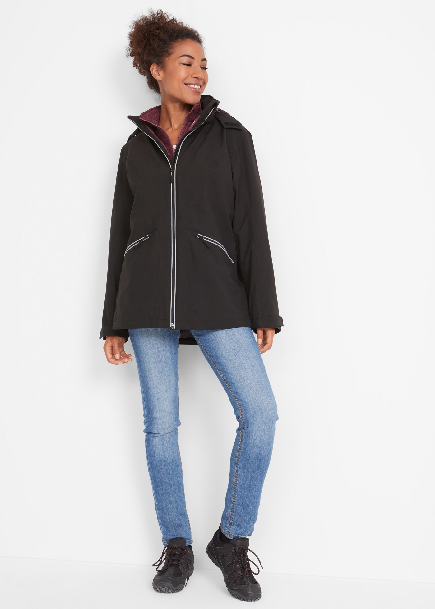 bonprix Funktionsjacke mit Kapuze mit herausnehmbarer Strickfleecejacke, abnehmbare Kapuze
