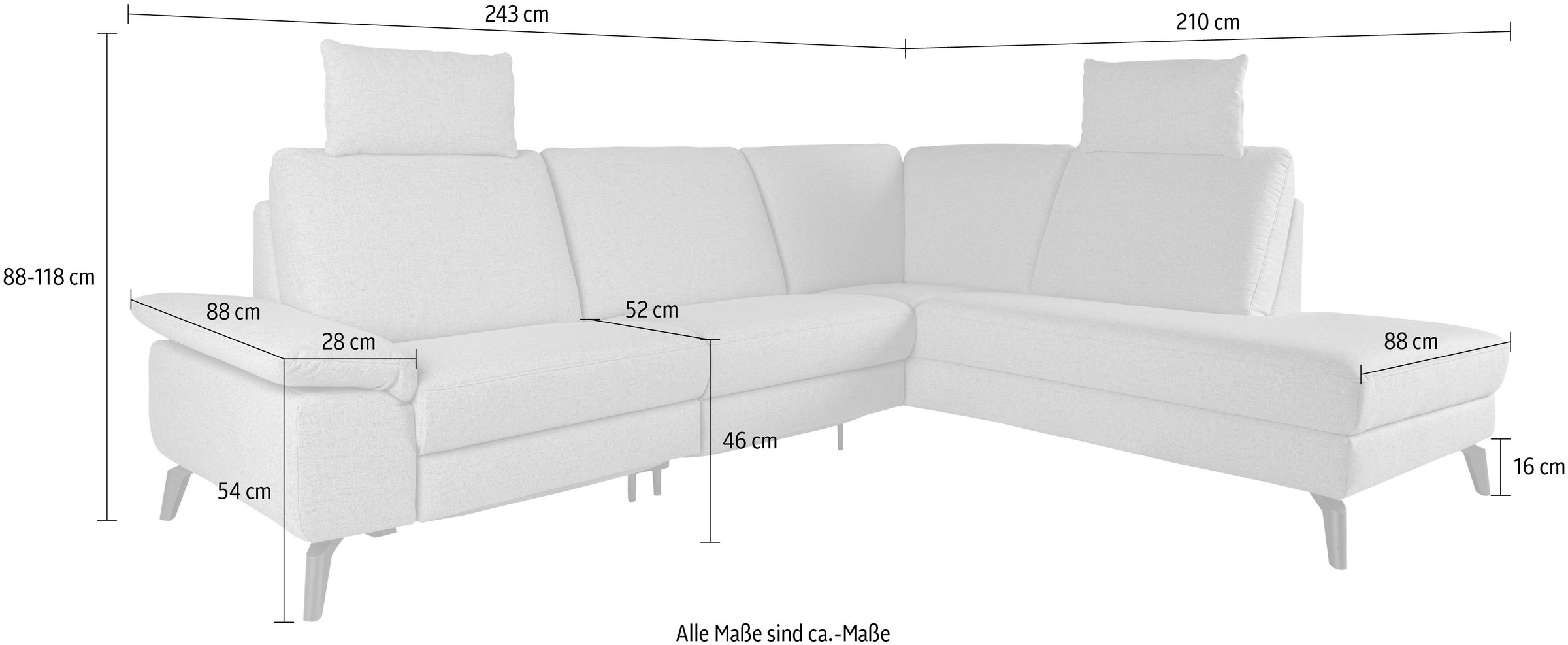 alina Ecksofa, inkl. Kopfstützen, wahlweise mit Relaxfunktion, Breite: 243 cm