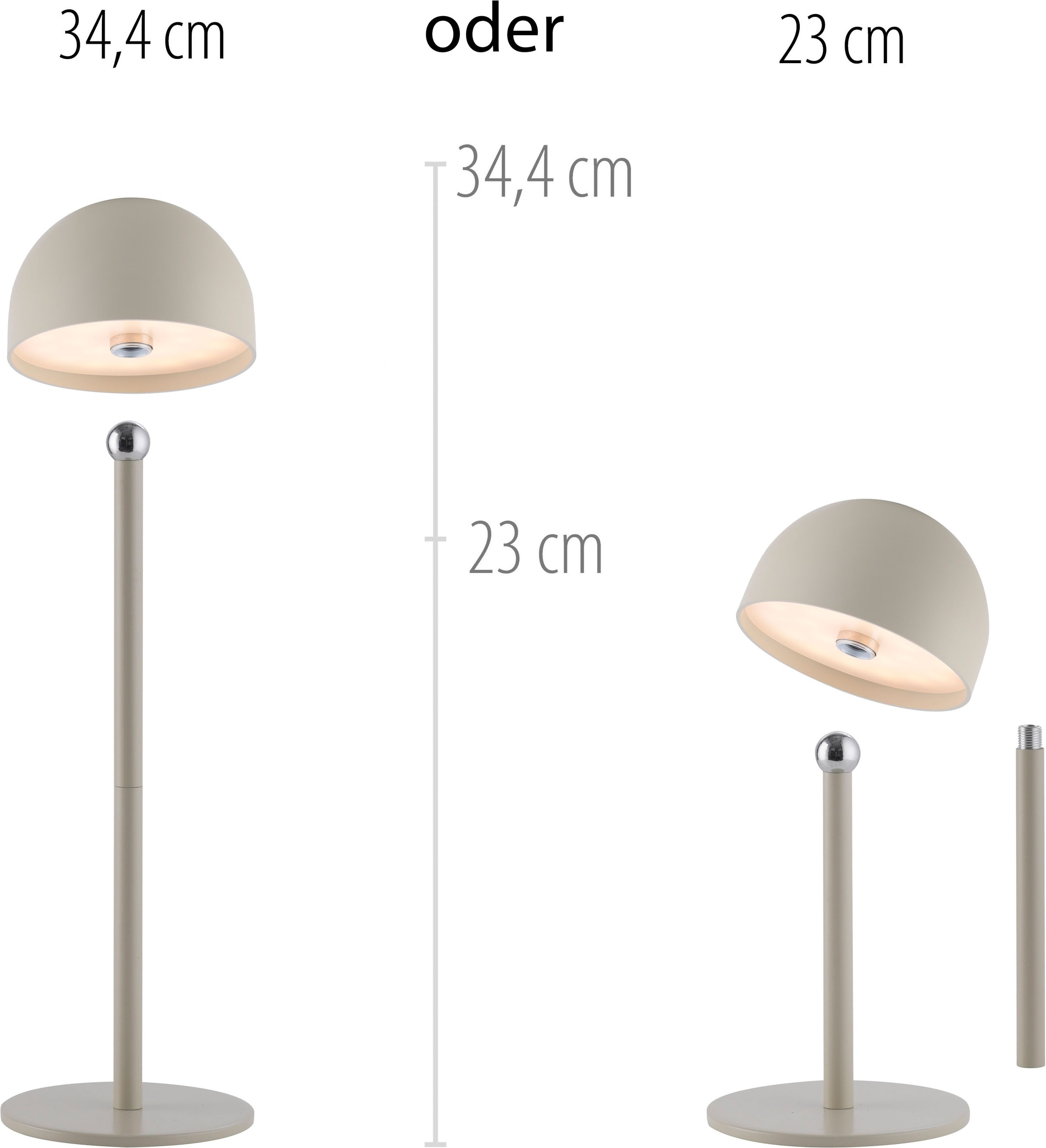 OTTO home Tischleuchte »Akku Tischlampe GERRIN Indoor Outdoor, magnetischer Flaschenaufsatz« LED-Board Warmweiß Pilzlampe Flaschenaufsatz, Regulierung der Lichtstärke, Pilz, Lampe