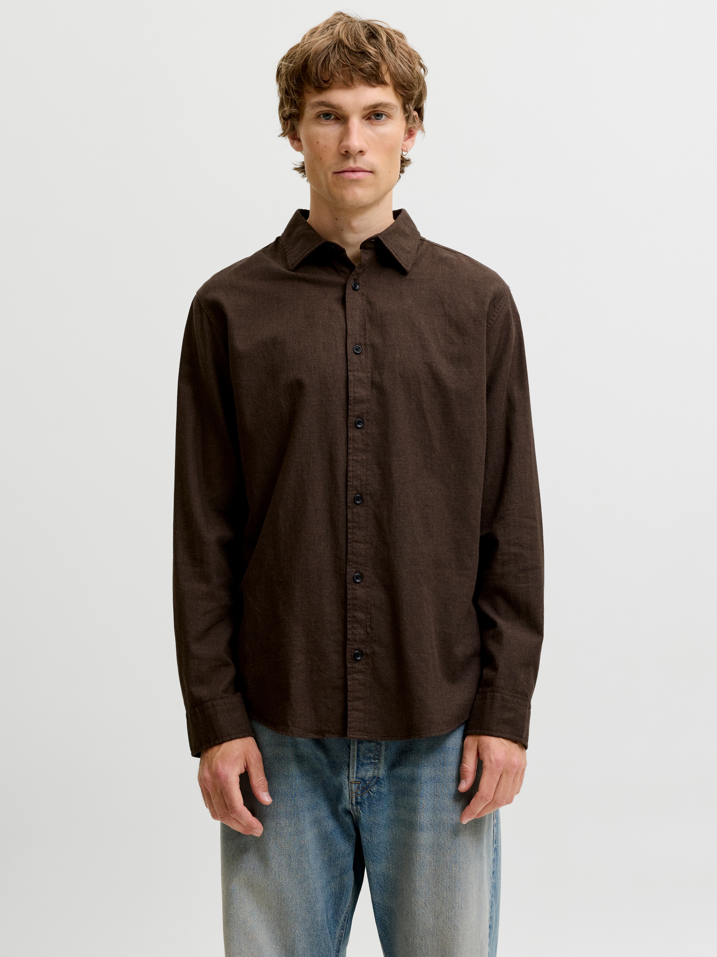 Jack & Jones "JJEFIELD MELANGE SHIRT LS SN" Baumwolle, normal geschnitten