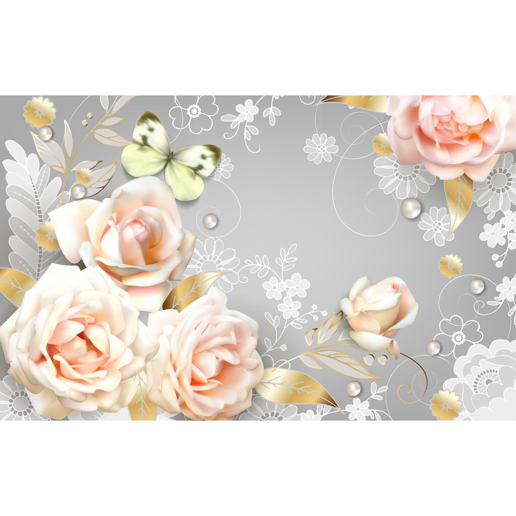 Papermoon Fototapete »Blumen mit Schmetterling«