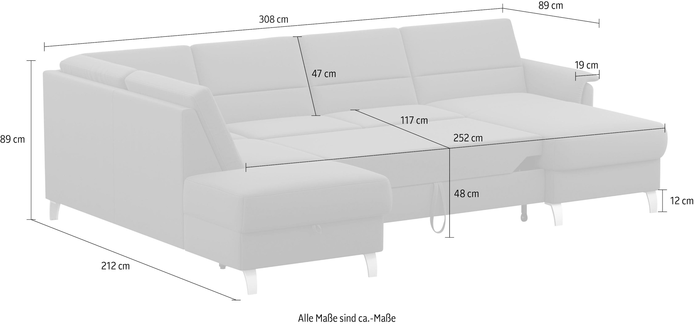 sit&more Wohnlandschaft »Palmera U-Form«, Federkern, wahlweise mit Bettfunktion und mit/ohne Stauraum