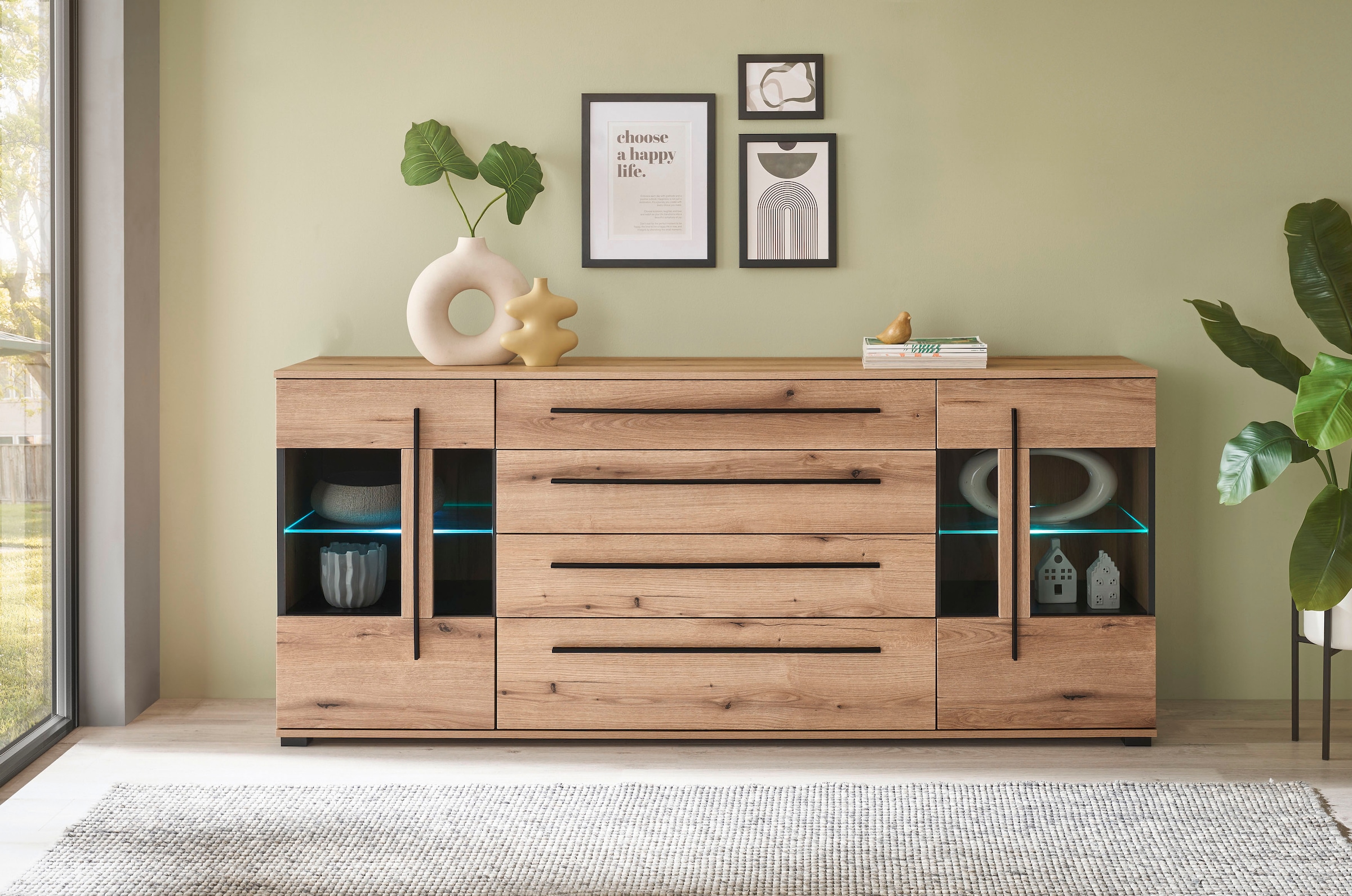 INOSIGN Sideboard »Cantara, moderner Schrank, Kommode in Eiche Evoke oder weiß«, schwarze Stangengriffe, ausreichend Stauraum, vielseitig einsetzbar