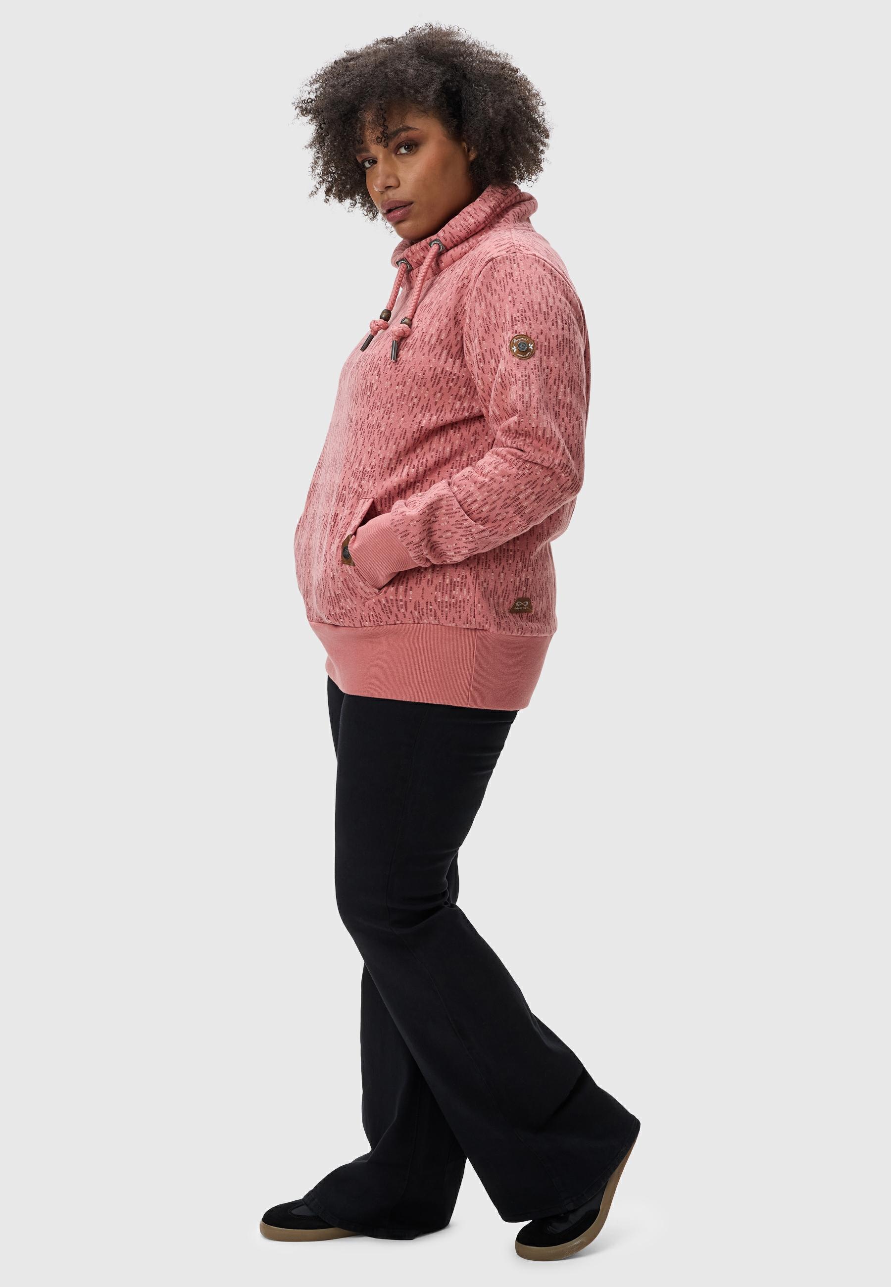 Ragwear Rollkragenpullover »Rylie Print Plus«, modischer Damen Kapuzensweater mit Kordeln