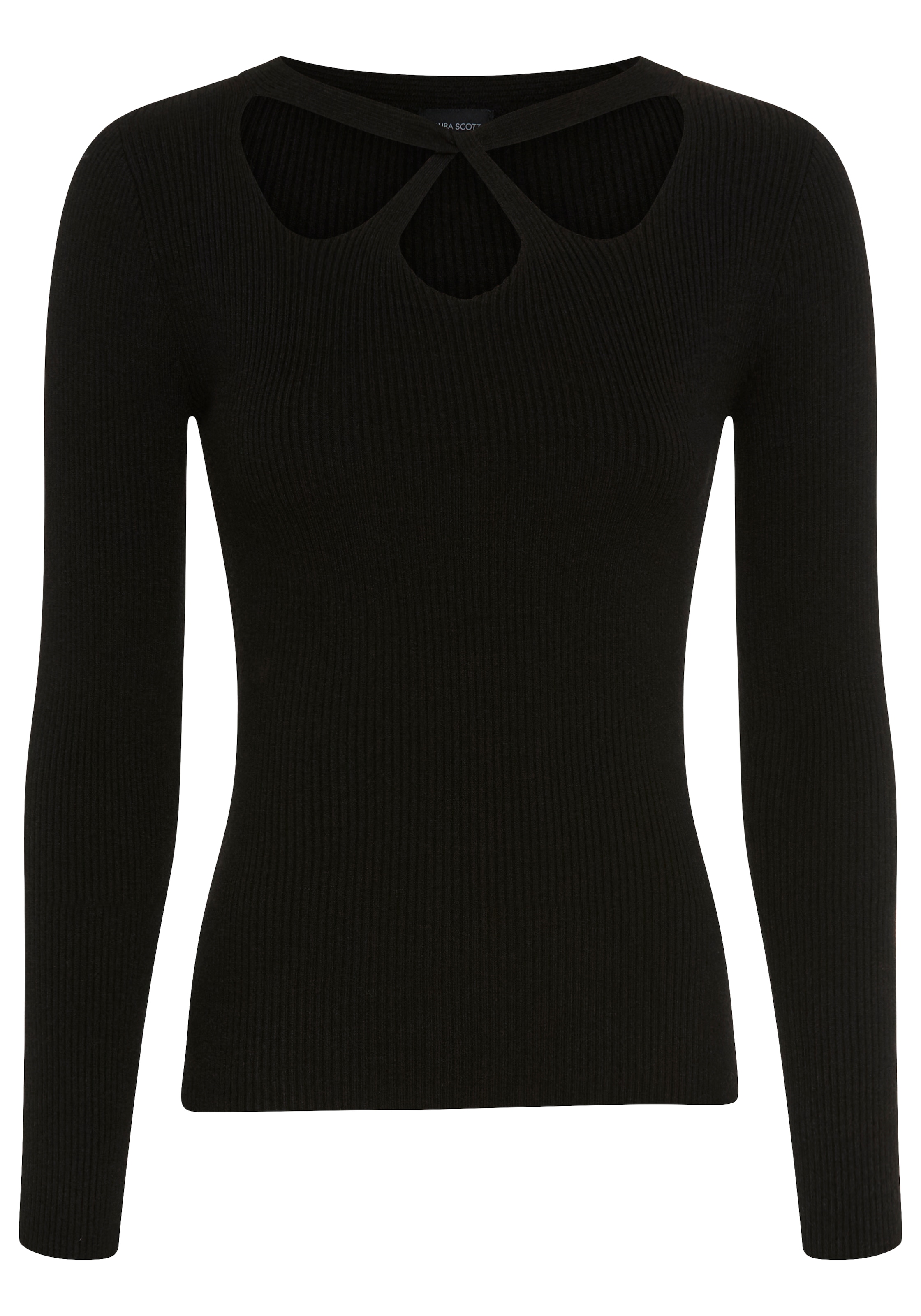 Laura Scott Strickpullover »figurbetonte Passform, hüftlange Schnittform, aus Rippstrick« mit femininen Cut-Outs, aus weicher Viskosemischung