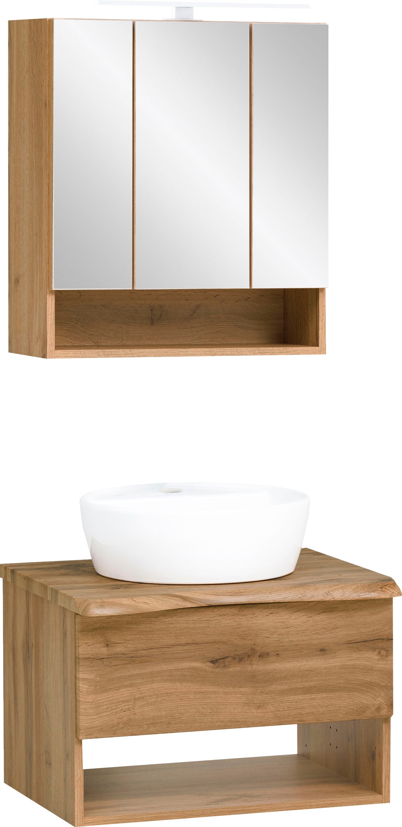 BAUR Badmöbel-Set St., (2 MÖBEL Abdeckplatte Baumkante mit »Stubach«, bestellen | HELD und Waschtisch), Spiegelschrank
