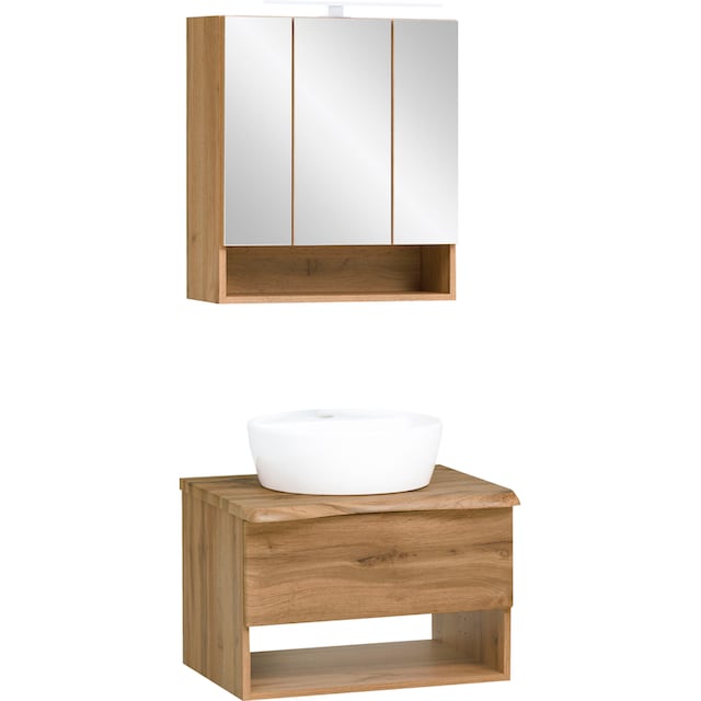 HELD MÖBEL Badmöbel-Set »Stubach«, (2 St., Spiegelschrank und Waschtisch),  Abdeckplatte mit Baumkante bestellen | BAUR