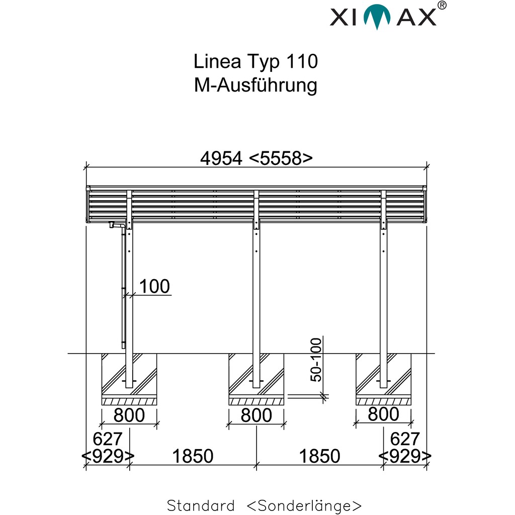 Ximax Doppelcarport »Linea Typ 110 M-Edelstahl-Look«, Aluminium, 530 cm, edelstahlfarben