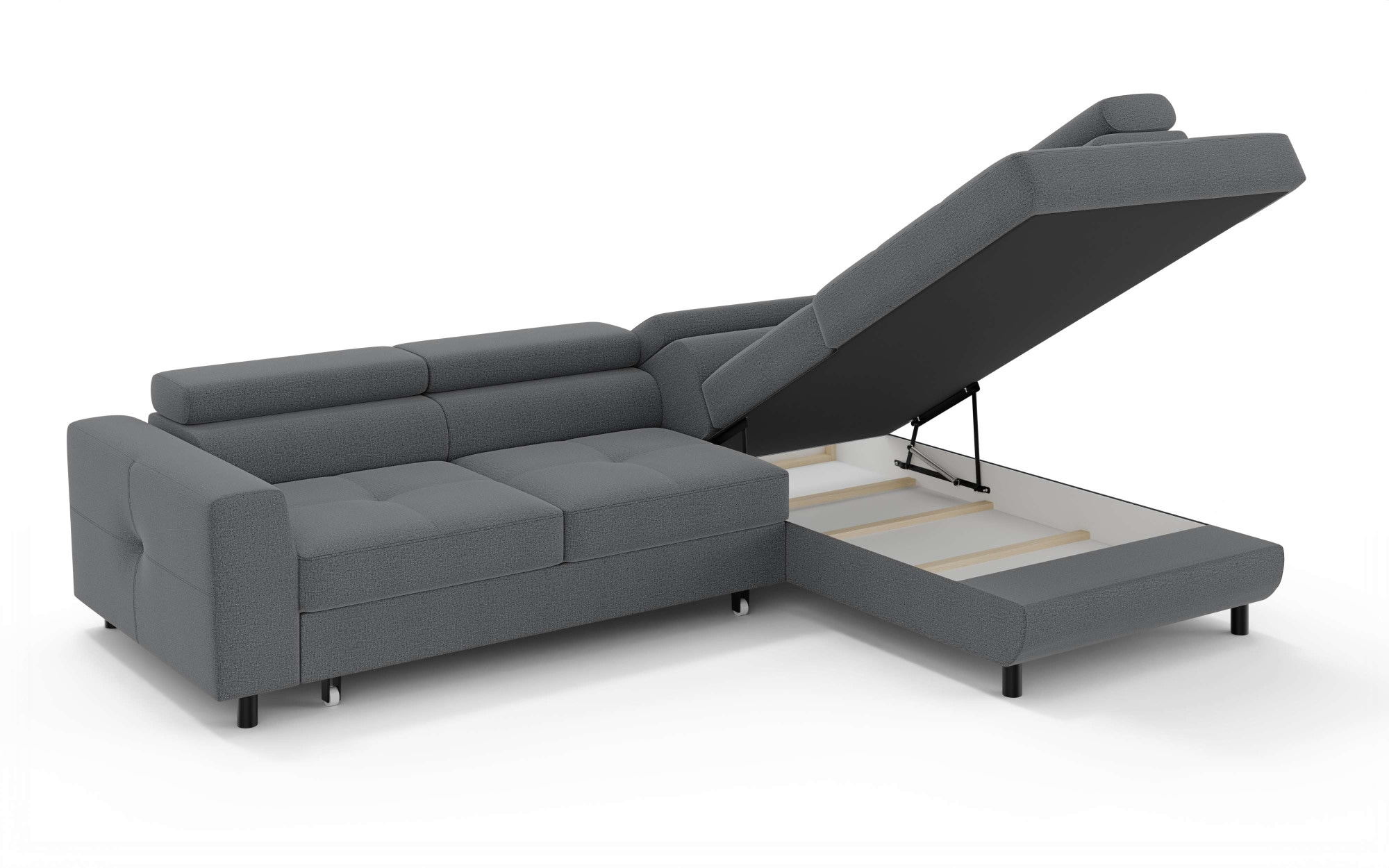 OTTO home Ecksofa »AADEN Schlafsofa mit verstellbaren Kopfstützen, B/T/H: 254/199/90 cm« mit Bettfunktion und Bettkasten, Ottomane rechts/links bestellbar