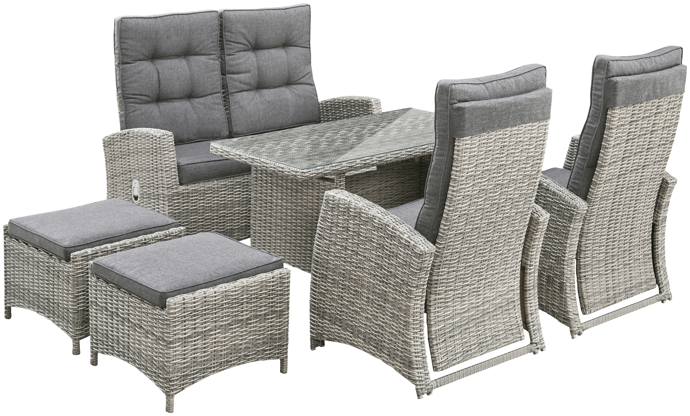 2 KONIFERA Tisch, 2 BAUR tlg.), Sessel, (16 Garten-Essgruppe Hocker, »Monaco«, | 2er Sofa, Polyrattan