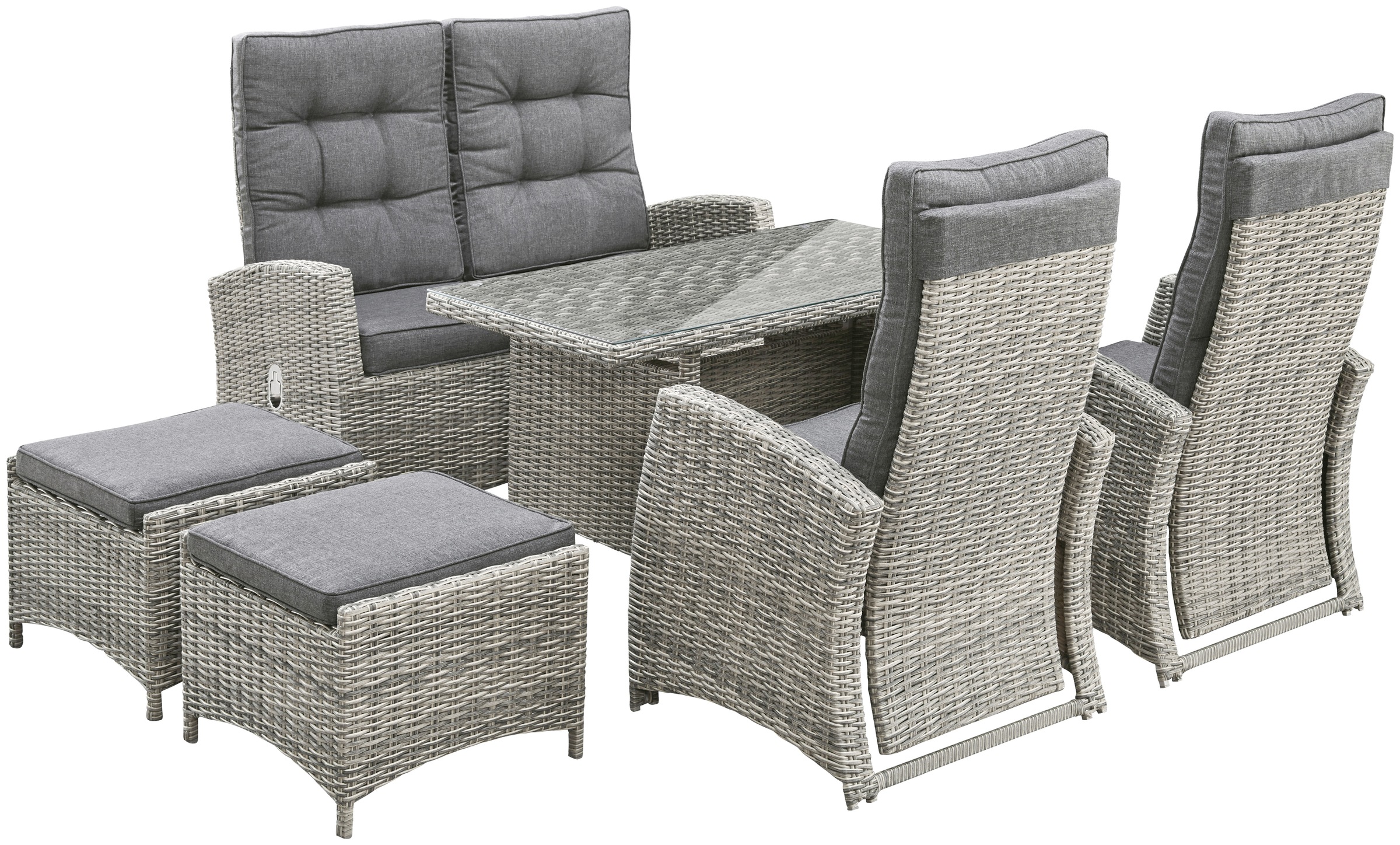 KONIFERA Garten-Essgruppe "Monaco" Set, 1x2er Sofa, 2x Sessel, 2x Hocker, 1 günstig online kaufen