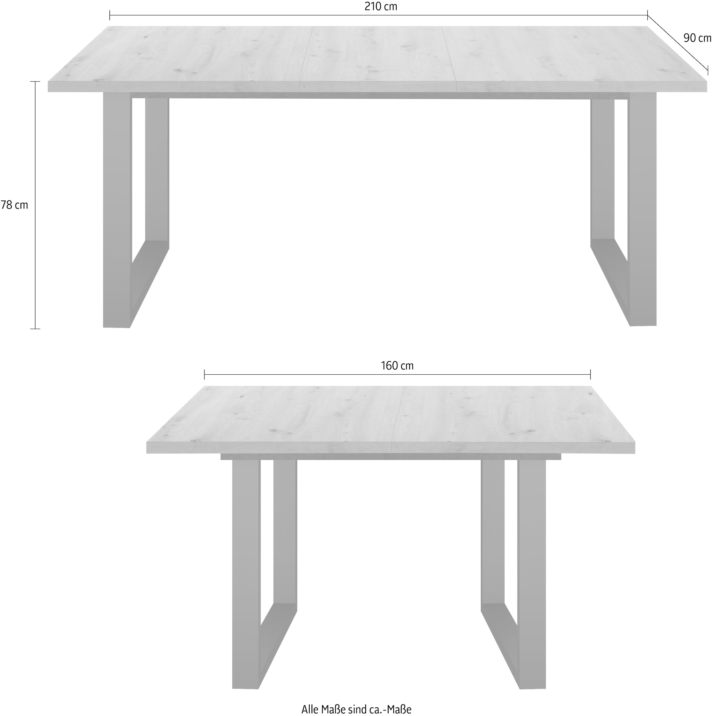 Mäusbacher Esstisch Metallgestell in U-Form, ausziehbar 160 auf 210 cm