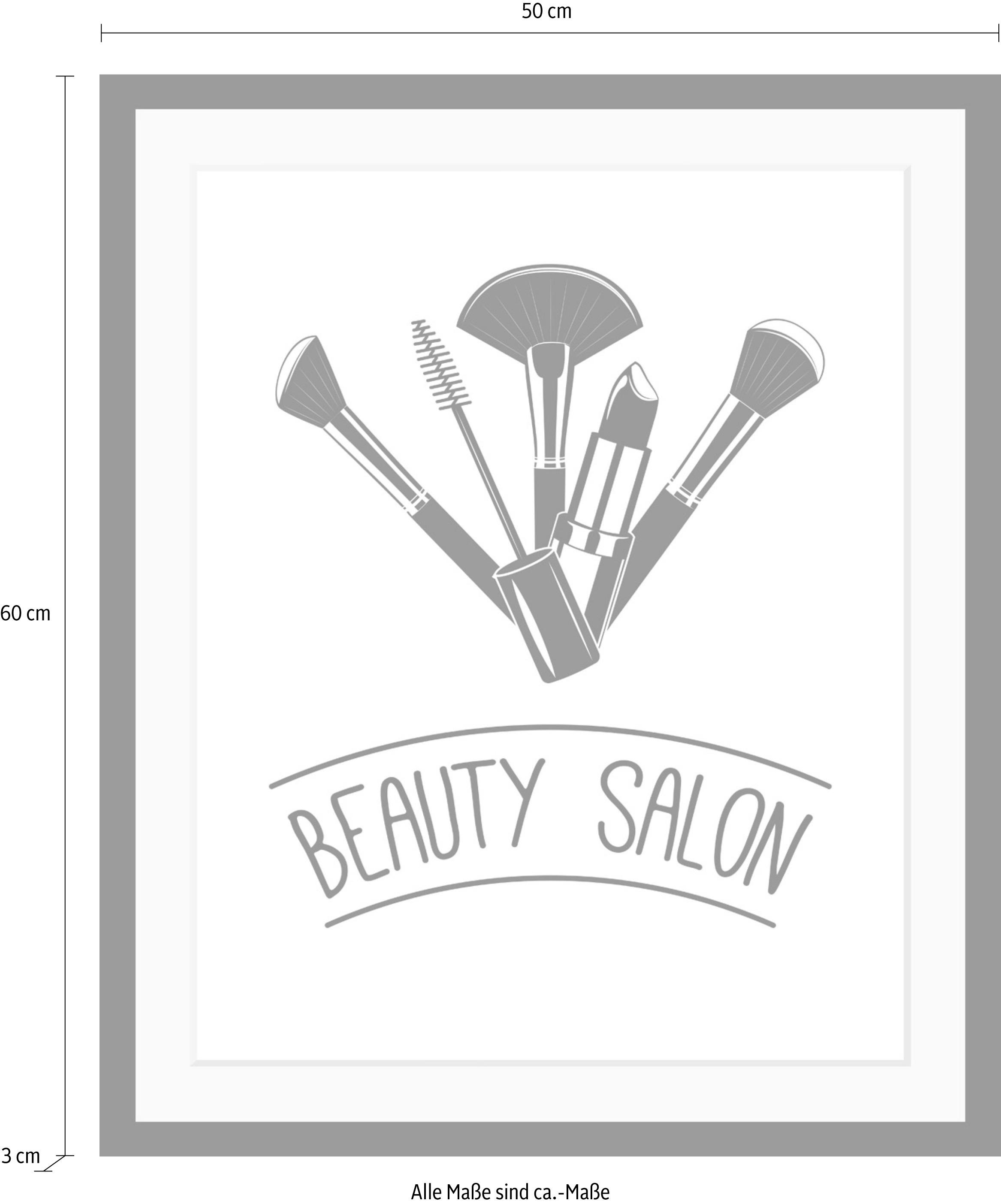 queence Bild »Beauty Salon«, Schwarz-Weiß-Fashion-Schriftzug-Schriftzüge, HD Premium Poster-Druck inkl. Holzrahmen