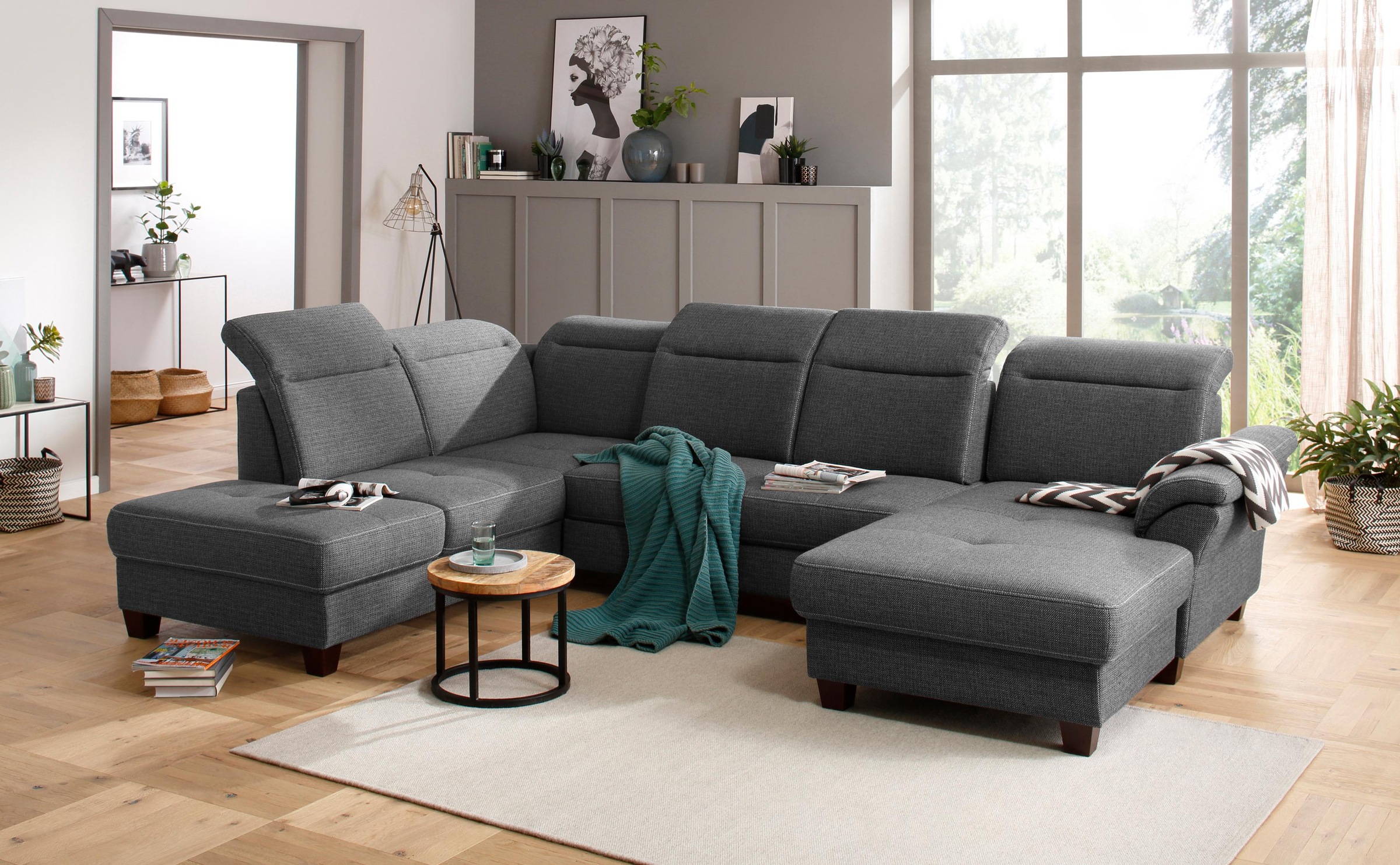 Home affaire Wohnlandschaft "Solvei U-Form" Sitztiefenverstellung und Feder günstig online kaufen