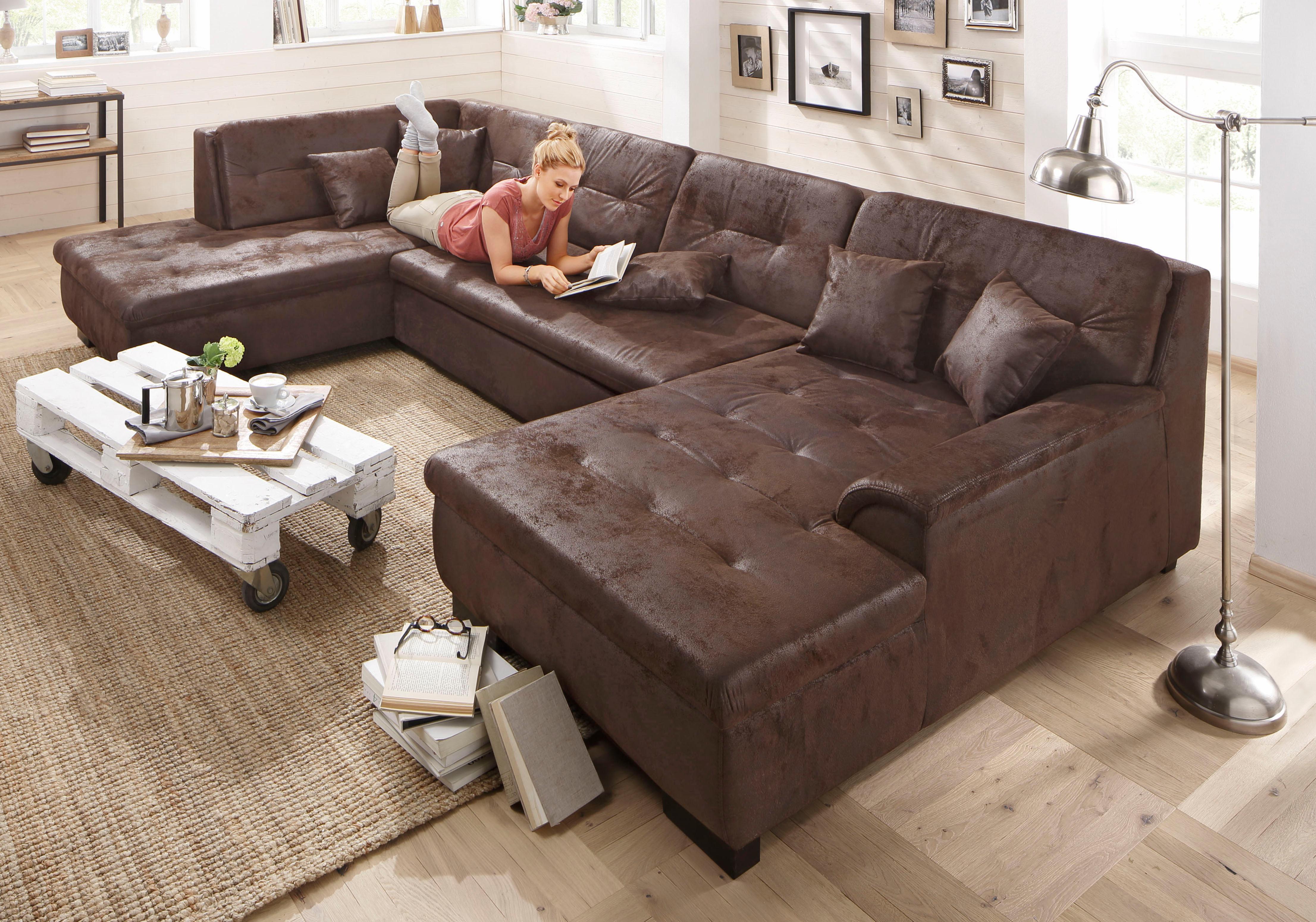 Home affaire Wohnlandschaft "BERGEN 364x106x83 cm, elegantes Design" whlw. mit Bettfunktion, U-Form
