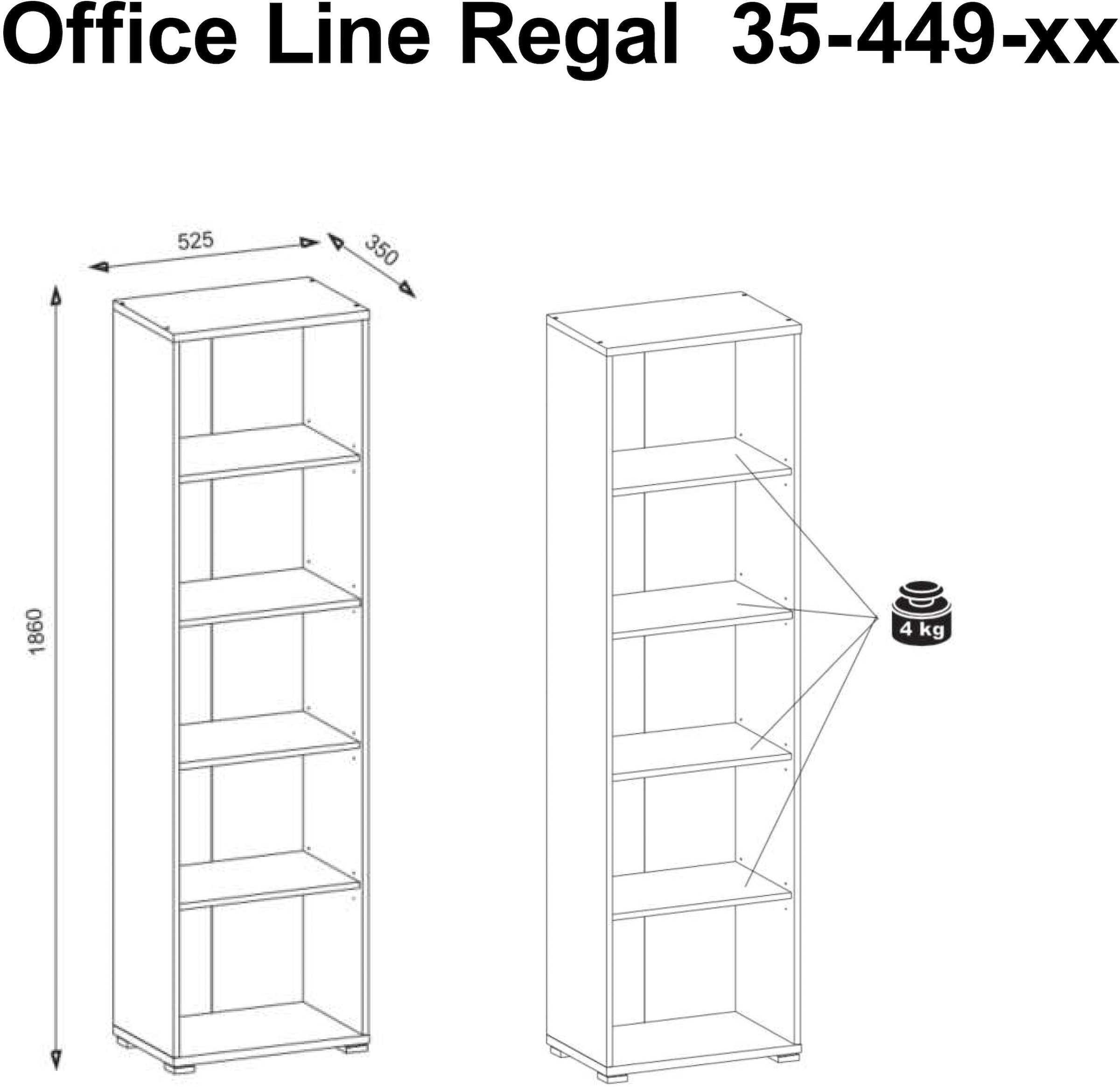BEGA OFFICE Aktenregal »Office Line«, Mit 5 offenen Fächern, wahlweise in weiß oder Eiche Sonoma Nachbildung