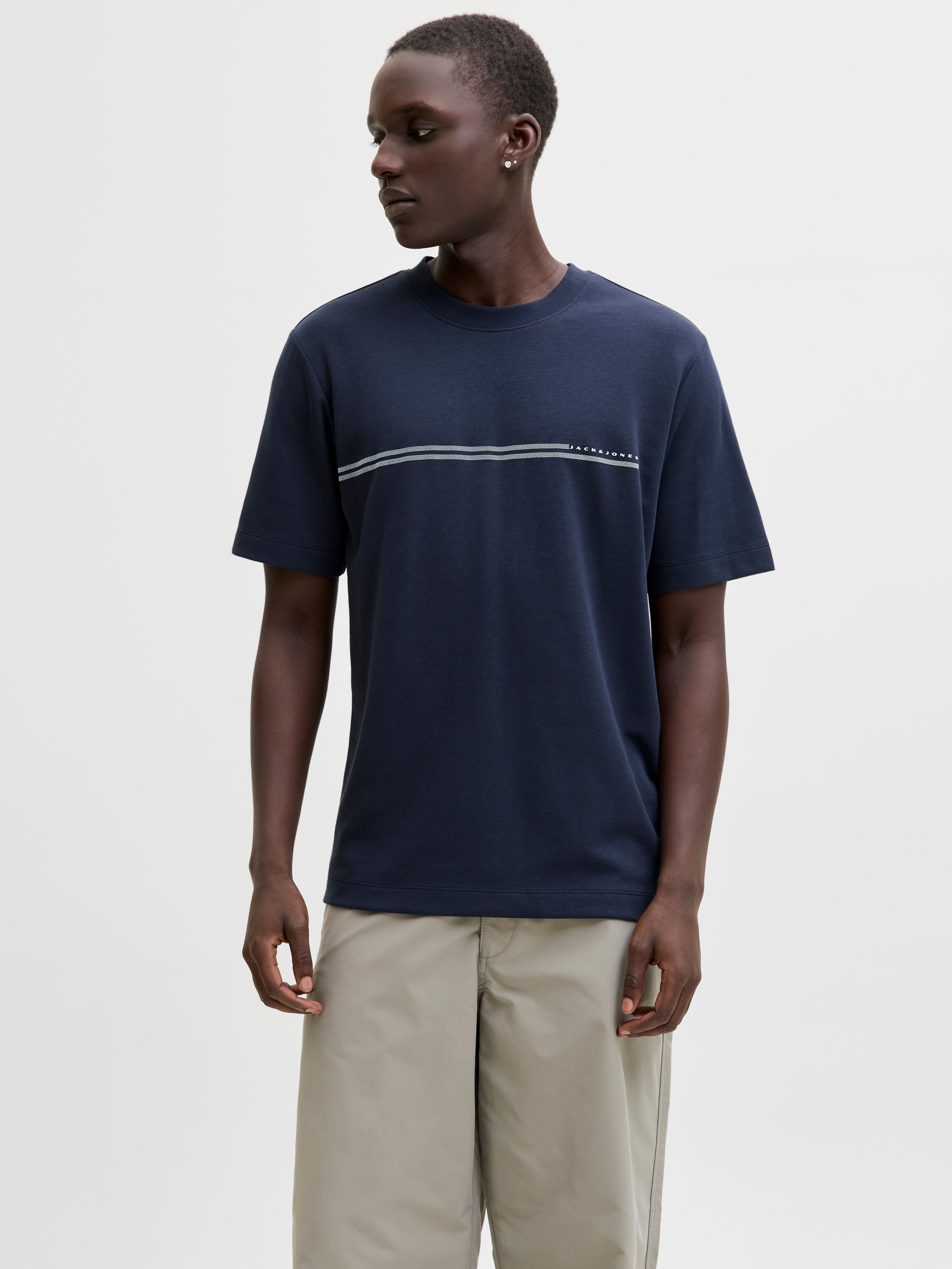 Jack & Jones Kurzarmshirt "Jcofusion Chest Brand Tee Ss Crew Sn" Materialmix, Regular Fit