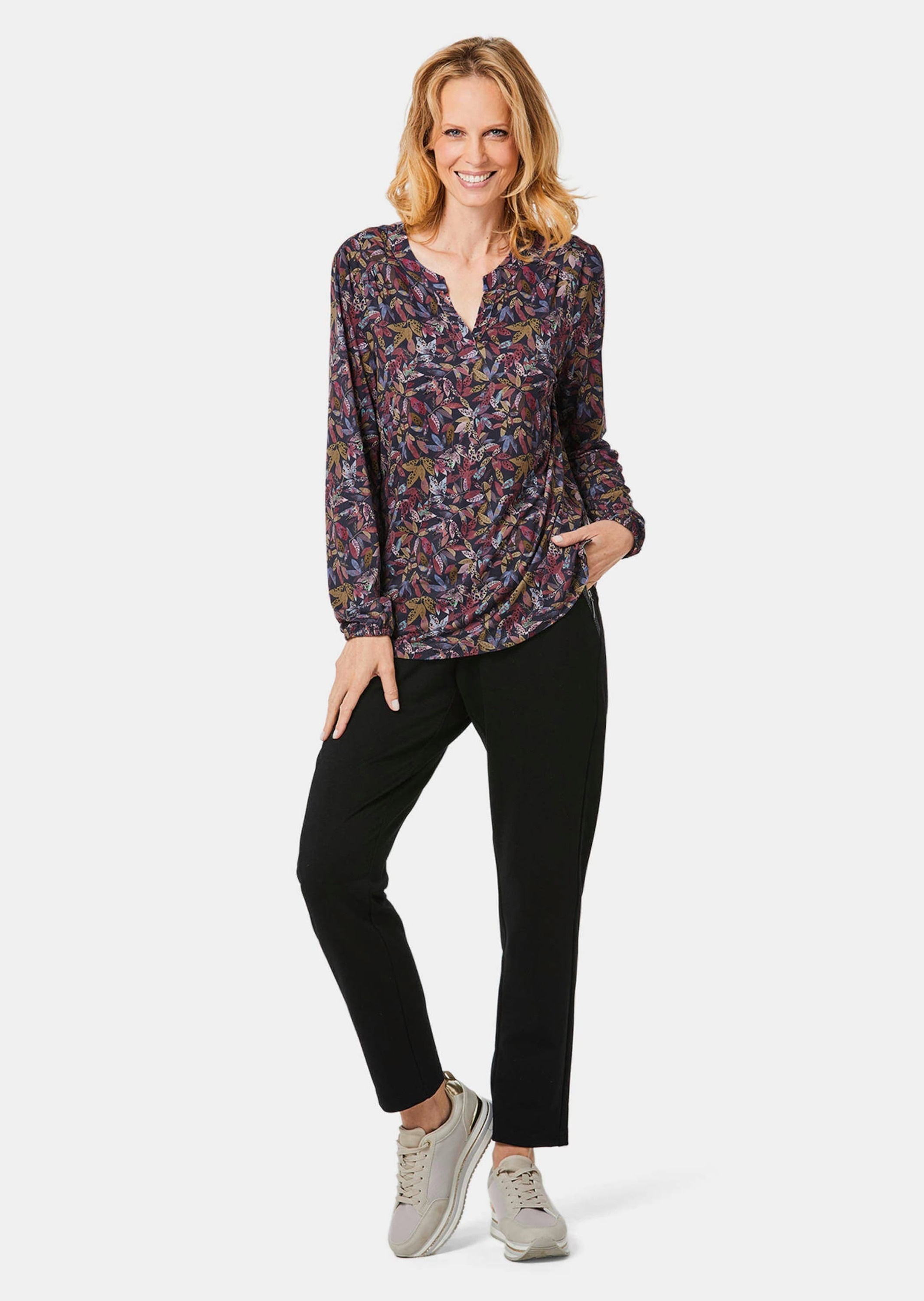 GOLDNER Kurzarmbluse "Kurzgröße Elegantes Blusenshirt mit V-Ausschnitt" Sch günstig online kaufen