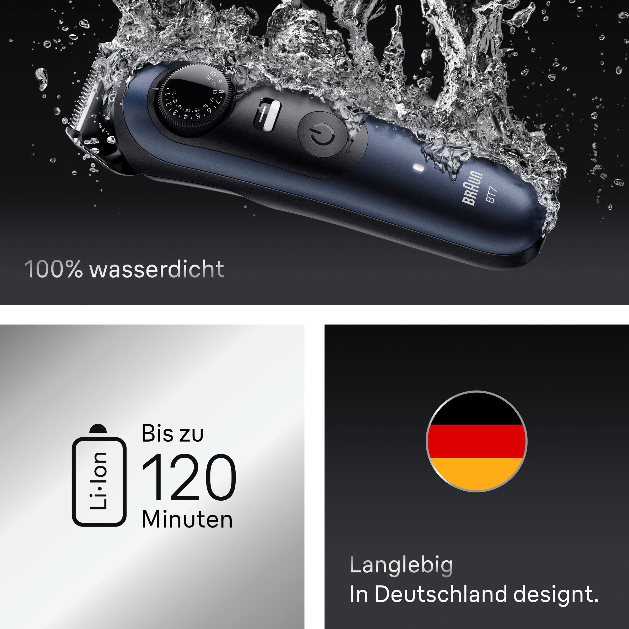 Braun Haarschneider »Barttrimmer BT7520«, bis zu 120 Min Akkulaufzeit, 40 Längeneinstellungen, wasserdicht