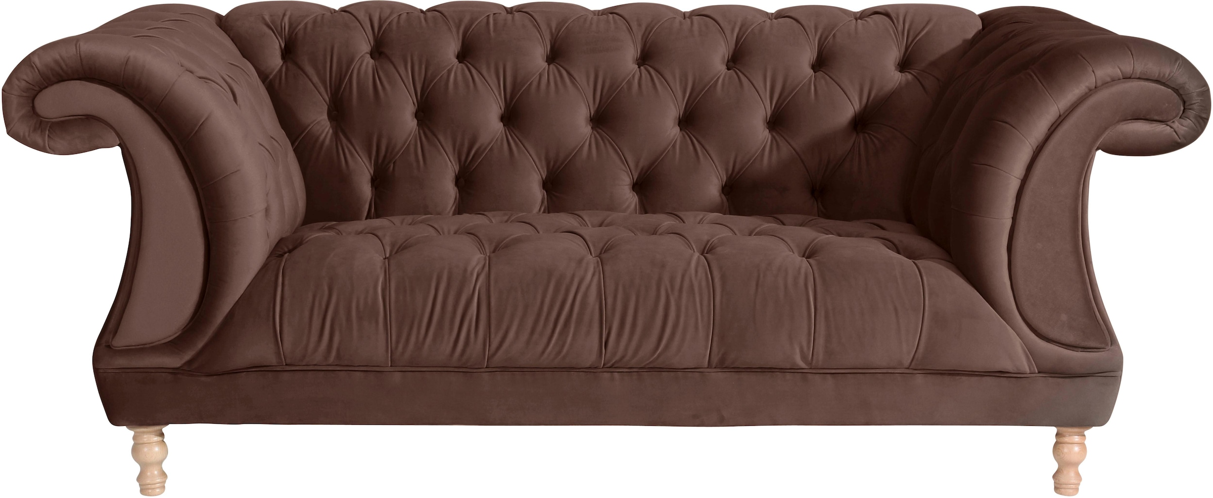 Max Winzer Chesterfield-Sofa "Isabelle", mit Knopfheftung & gedrechselten Füßen in Buche natur, Breite 200 cm