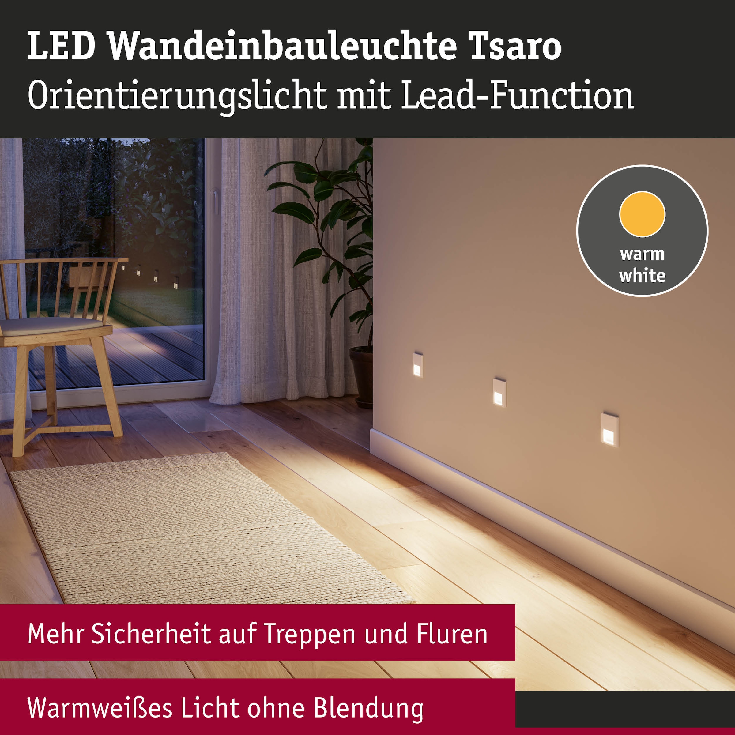 Paulmann LED Einbauleuchte »LED Wandeinbauleuchte Tsaro eckig 80x36mm«, 1 flammig