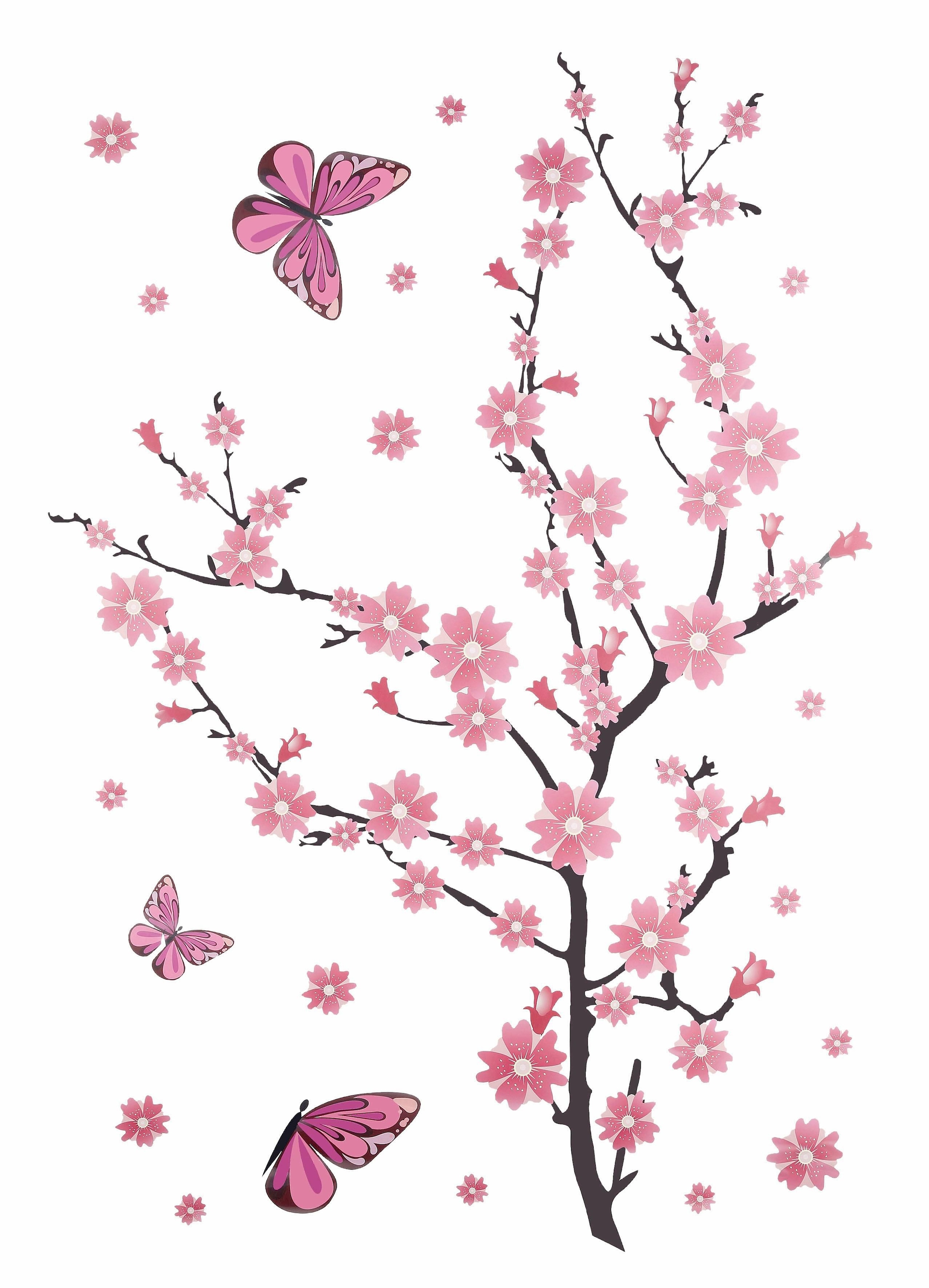 Wandtattoo »Kirschblüten mit Schmetterlingen«, selbstklebend, entfernbar