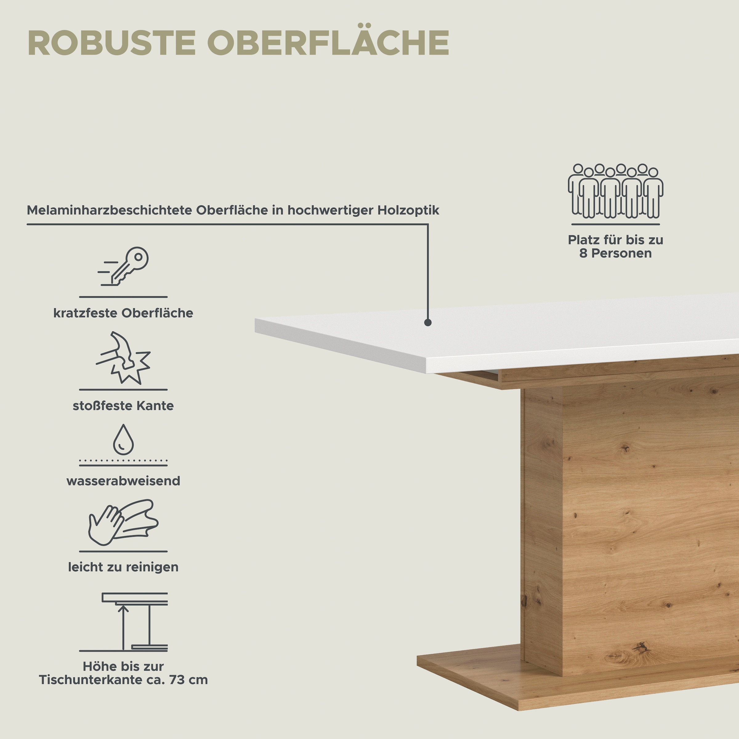 INOSIGN Esstisch »Motus, ausziehbar 150 -190 cm, inklusive 40 cm Einlegeplatte«, (Set, 1 St.), Säulengestell mit Bodenplatte, Tisch, Küchentisch, Esszimmer, Küche