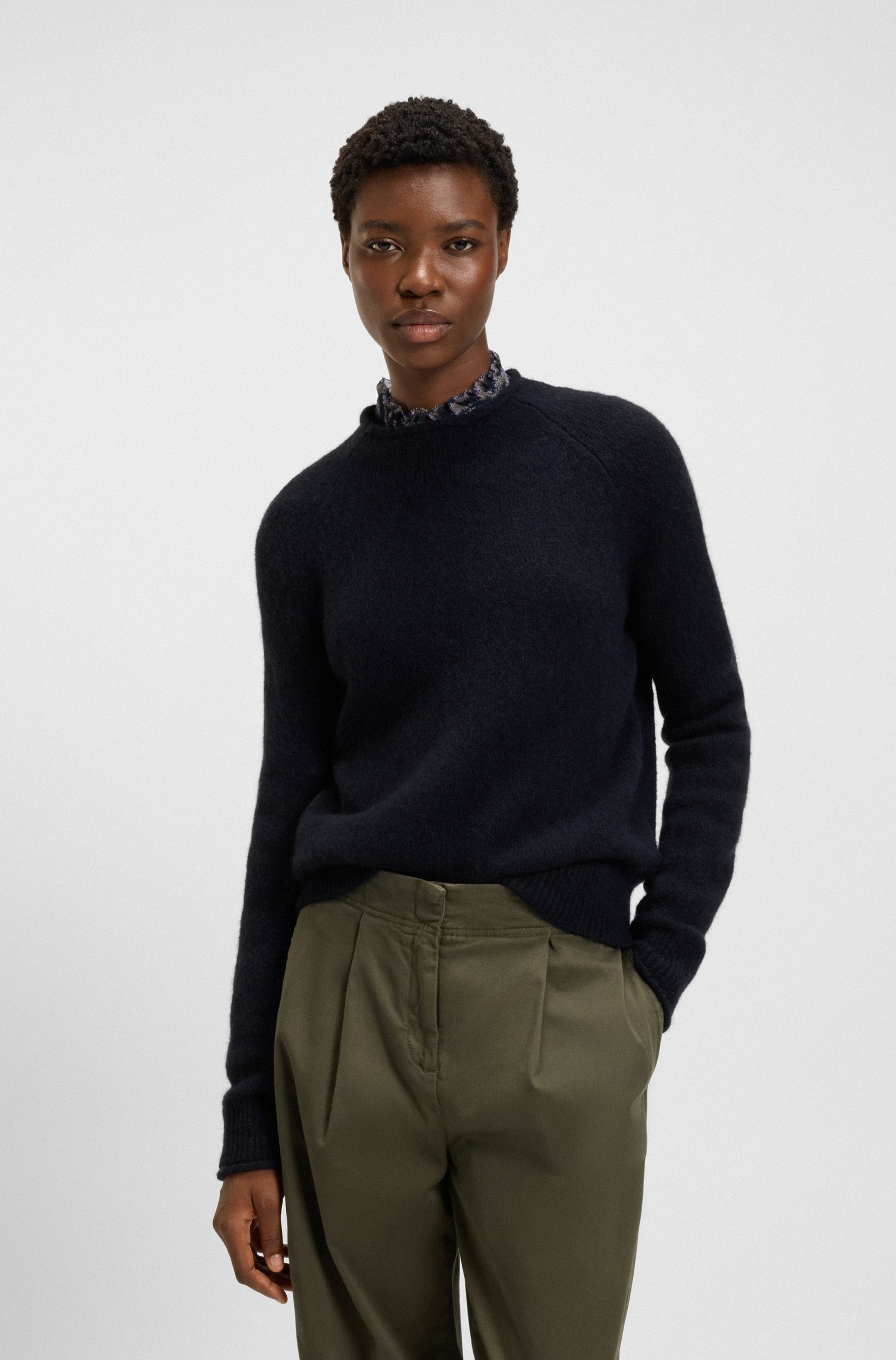 BOSS ORANGE Strickpullover "Fesperanasy Premium Damenmode" Stehkragen mit R günstig online kaufen