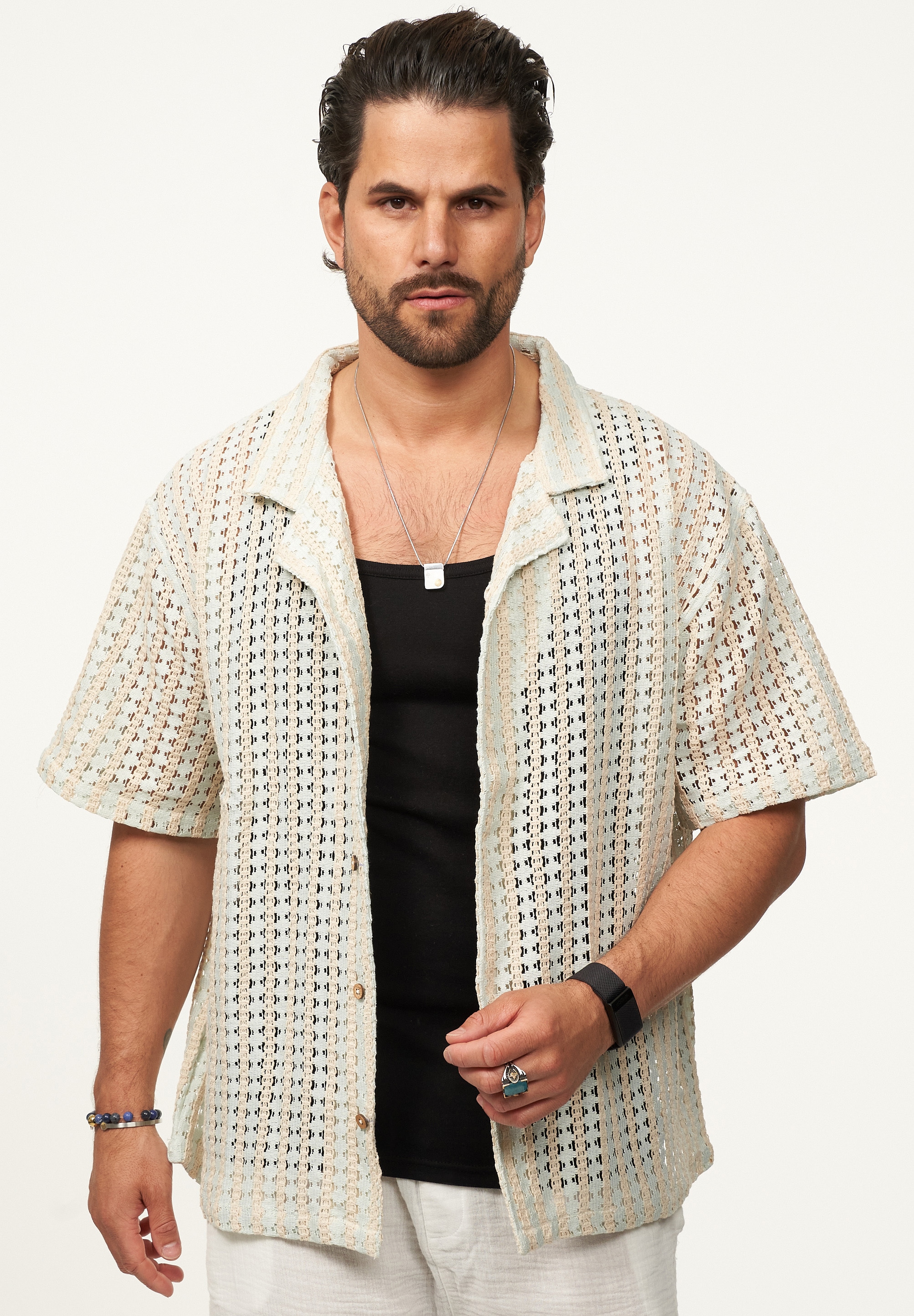 SOULSTAR Kurzarmhemd »Freizeithemd als Kurzam Strick Hemd im Retro-Look - Strick Polo-Hemd Overshirt im Regular-Fit für Herren« Herren Kurzarm Strick Polo-Hemd T-Shirt