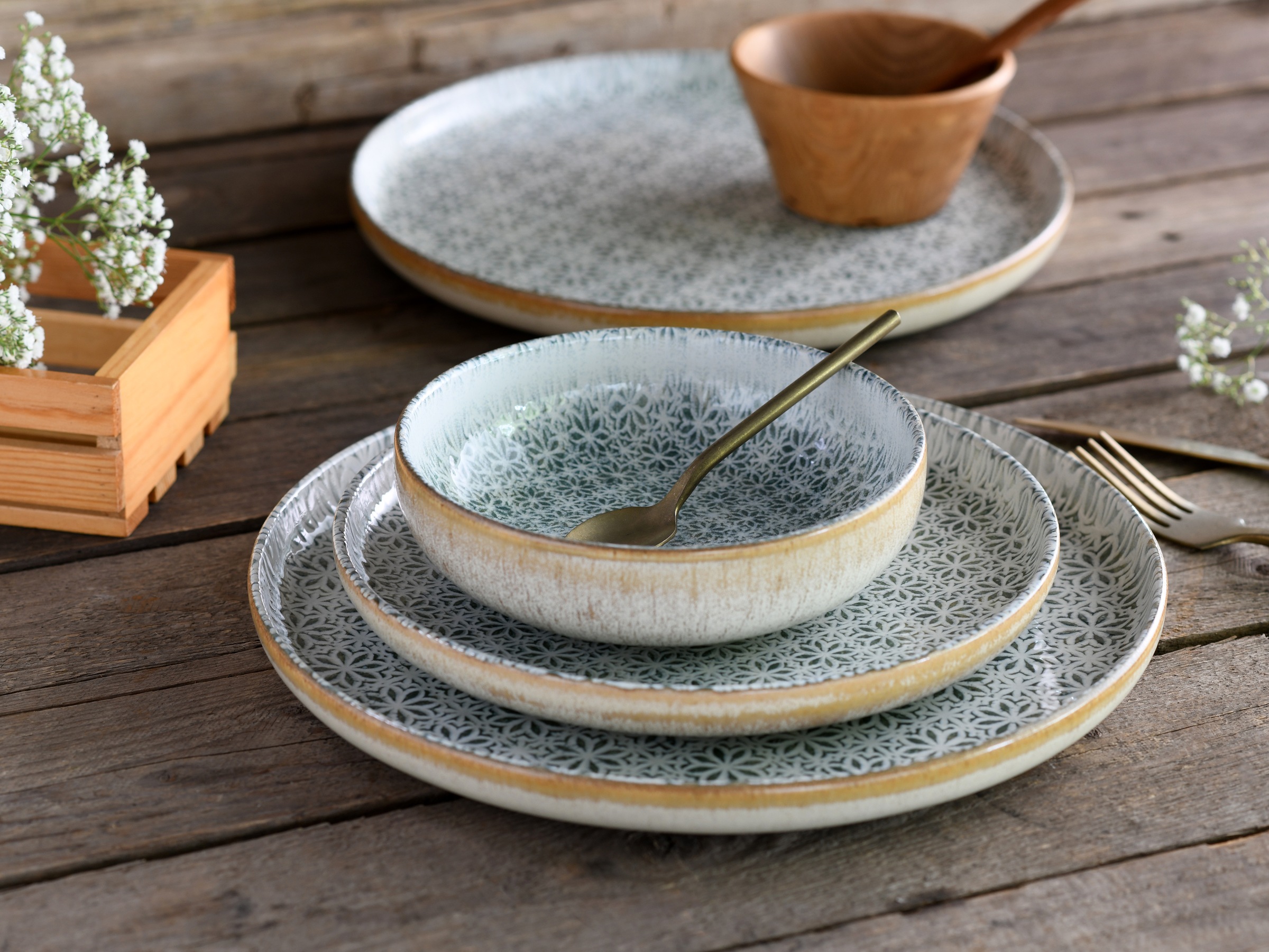 CreaTable Teller-Set »Uno Emiliana, Tellerset 12-tlg«, (Set, 12 tlg.), Shabby Look, Vintage Style