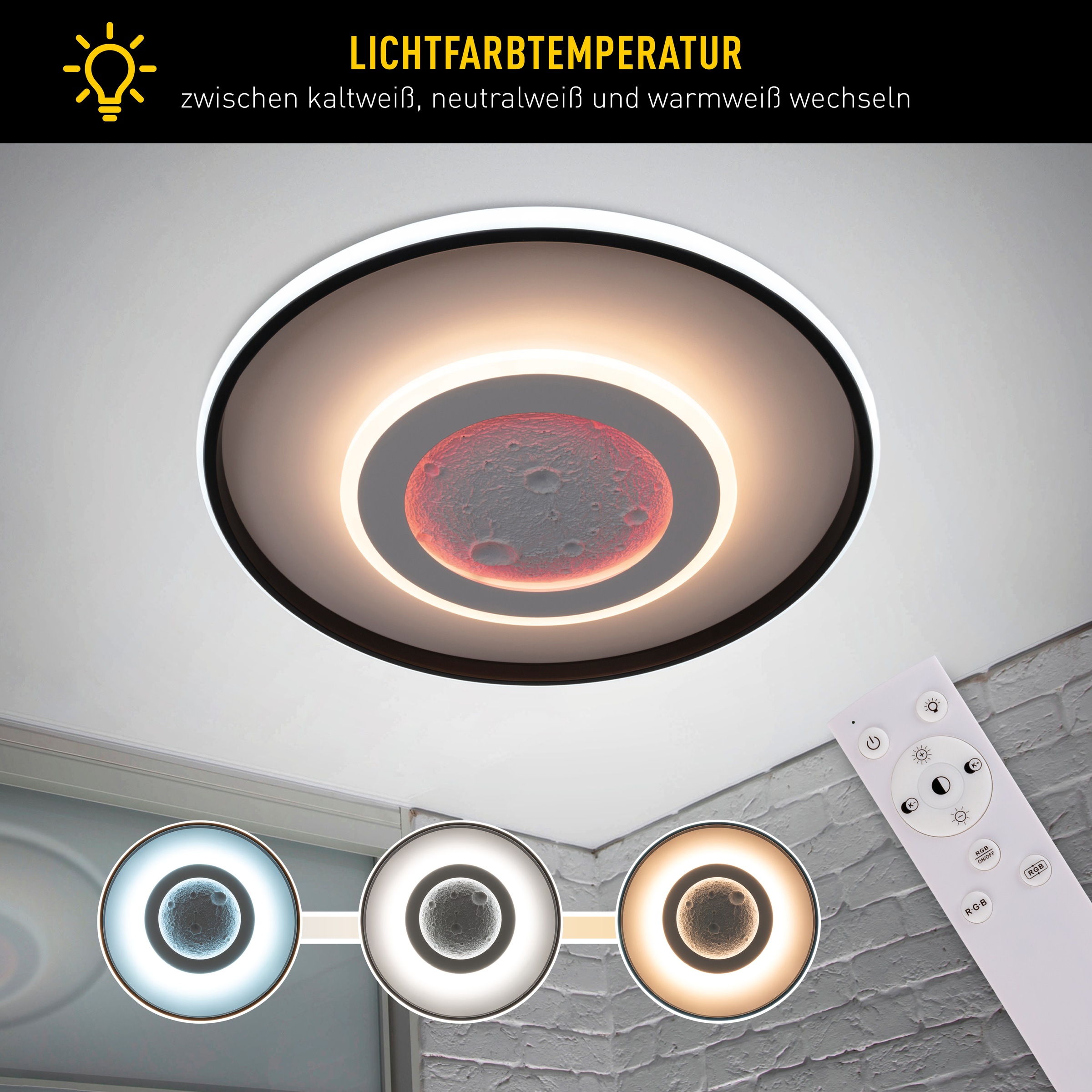 näve LED Deckenleuchte »Livana« LED-Modul 1 Stk. warmweiß - kaltweiß Dimmbar per IR-Fernbedienung, CCT, Memory, Nachlicht, Ø: 70 cm