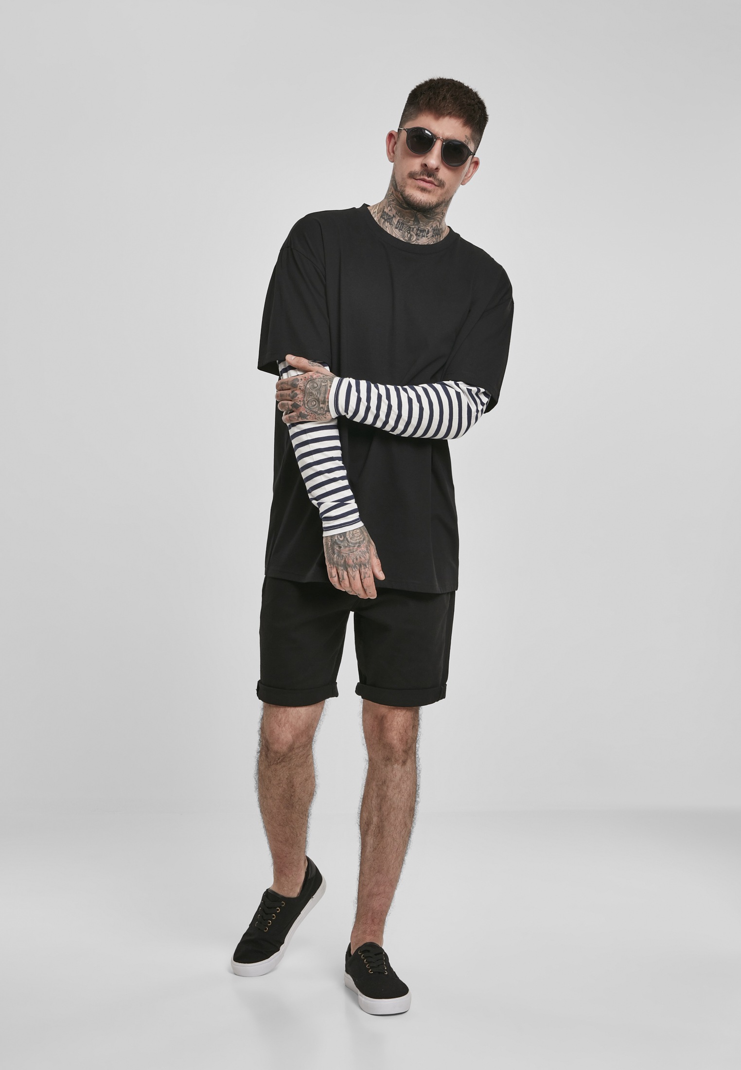 »Herren Kurzarmshirt | (1 Tee«, LS Double ▷ bestellen CLASSICS BAUR Layer Oversized Striped URBAN tlg.)