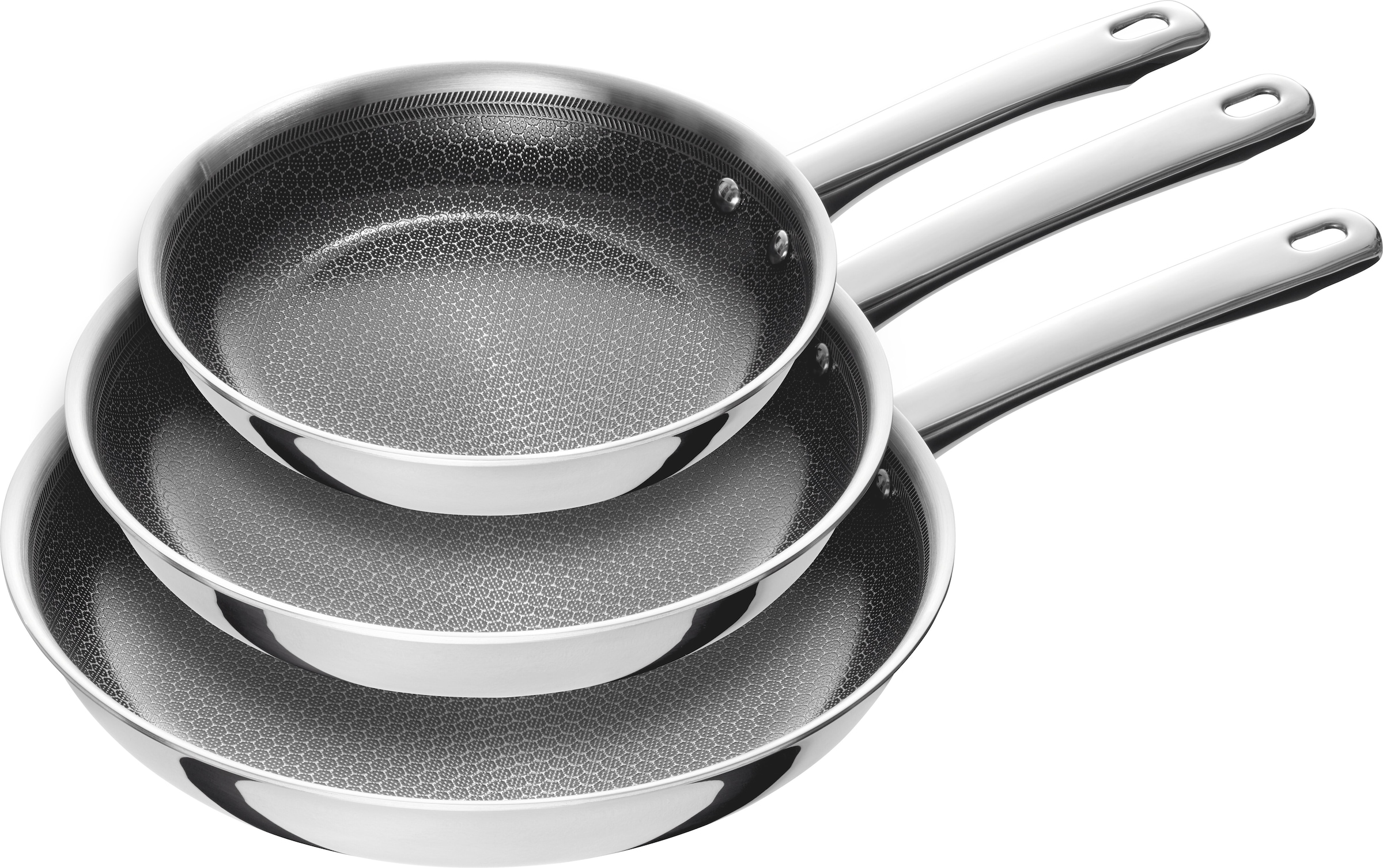 HENCKELS by ZWILLING Pfannen-Set "Valley" Edelstahl Set, 3 tlg. Keramikbeschichtung, Soft-Touch-Griffe, fettarmes Braten, Edelstahl