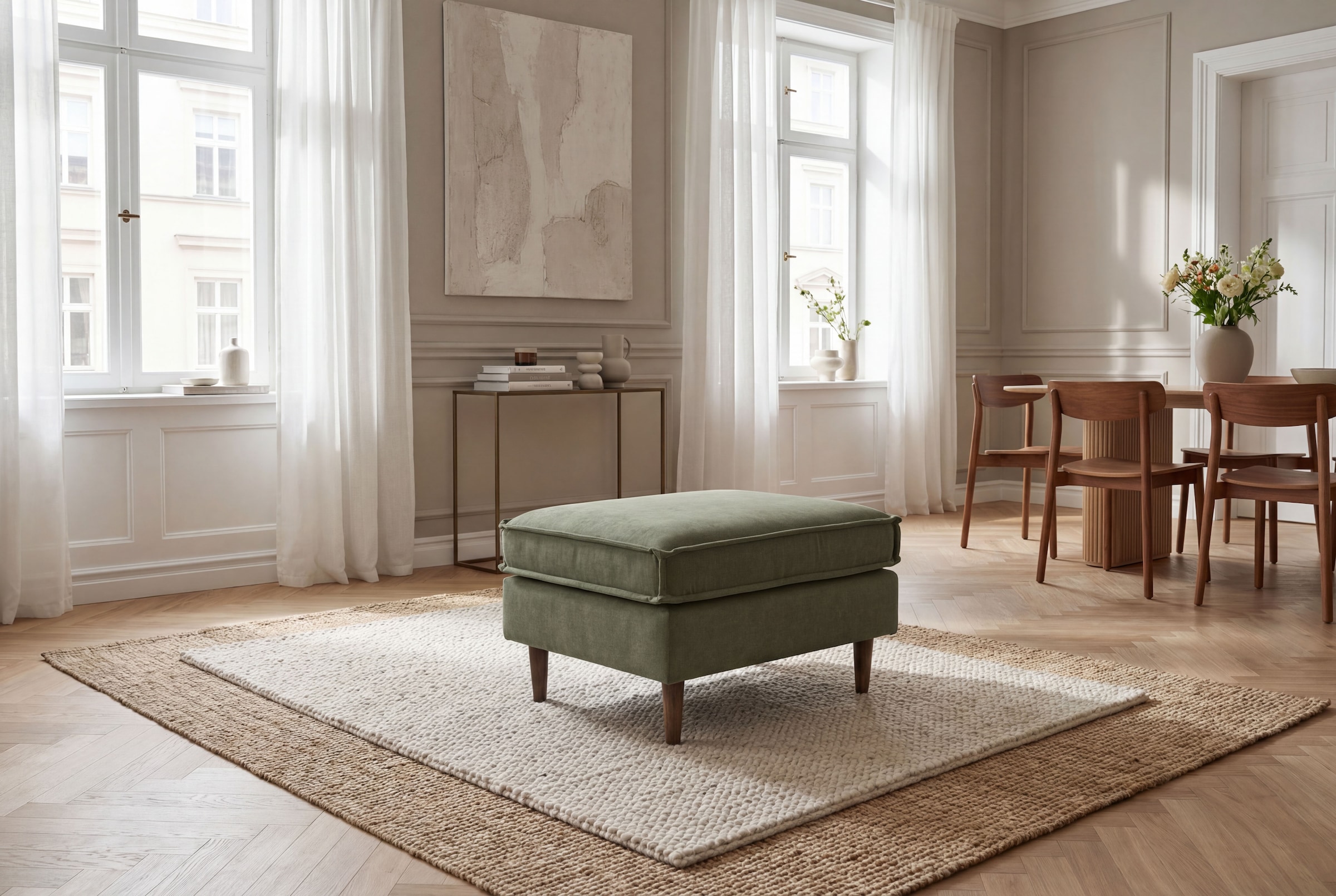 Home affaire Polsterhocker "Pinto Skandi" mit Keder, Massivholzfüße Eiche g günstig online kaufen