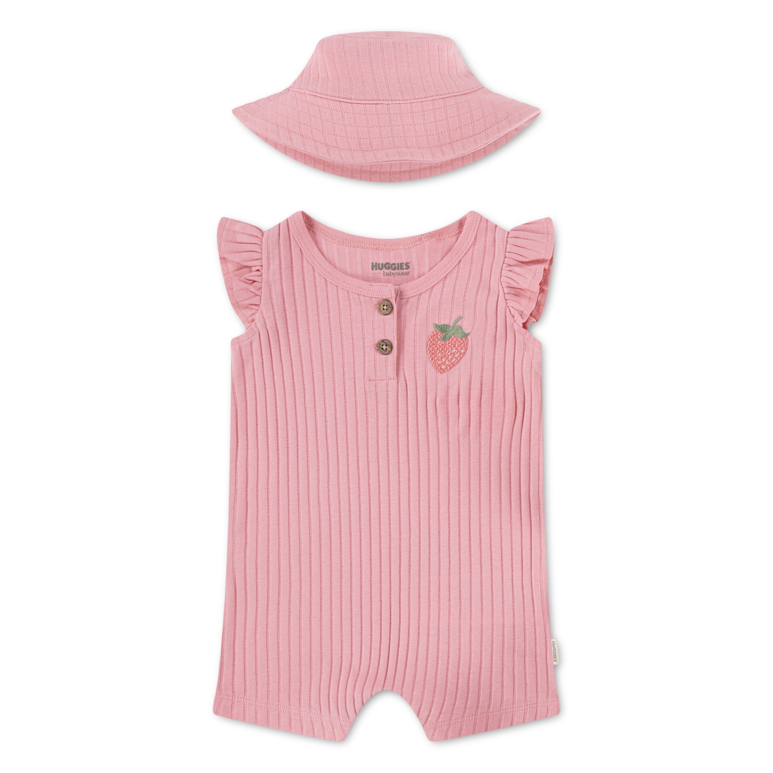 HUGGIES babywear Neugeborenen-Geschenkset "HUGG ROMPER + HAT ATTACHMENT" Set, 2 mit passendem Sonnenhut, Baumwolle
