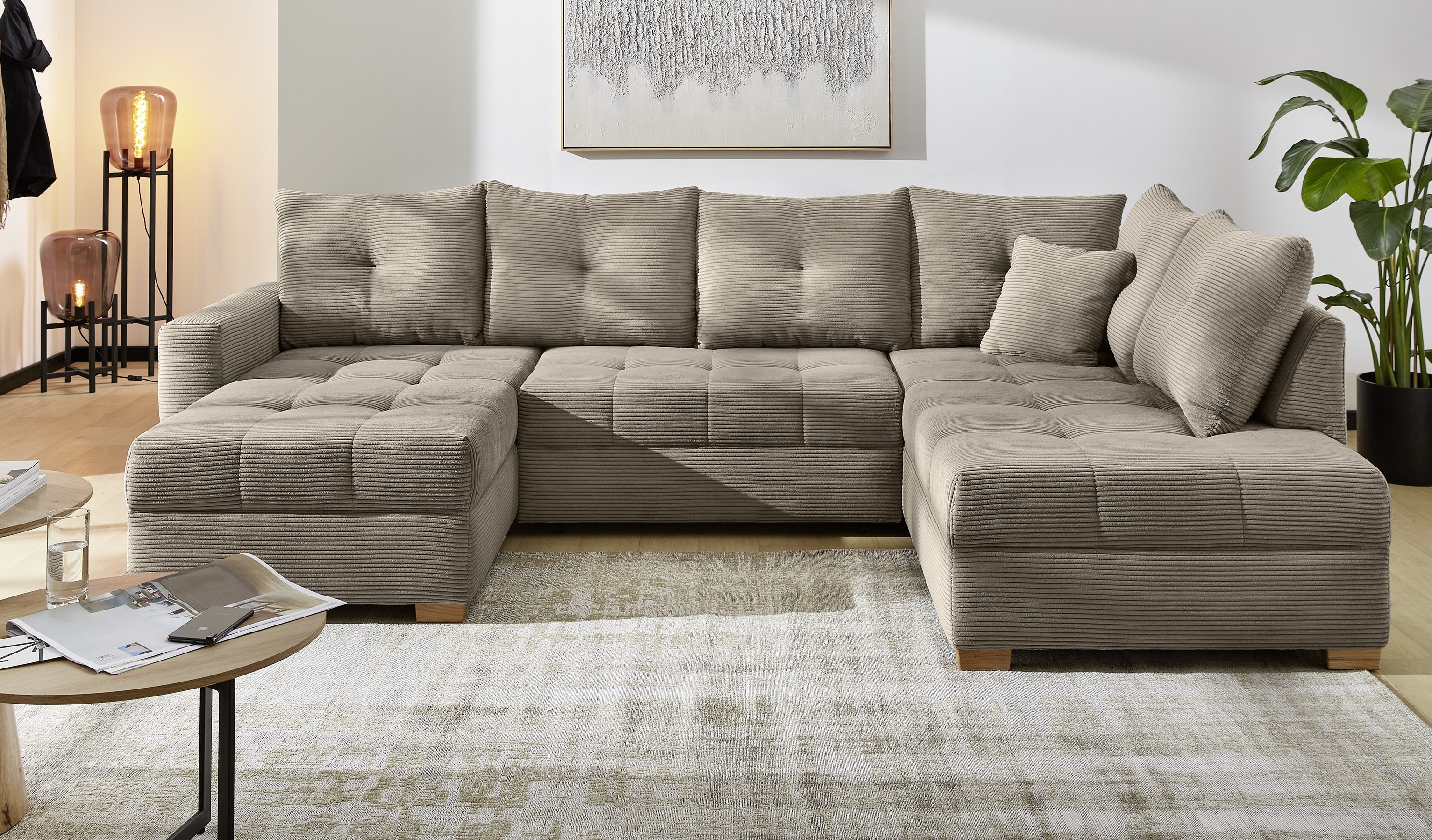 Jockenhöfer Gruppe "Abby U-Form, B: 313 cm, inkl. Schlaffunktion" inkl Bettkasten, große Liegefläche 273x147cm, Massivholz Füße