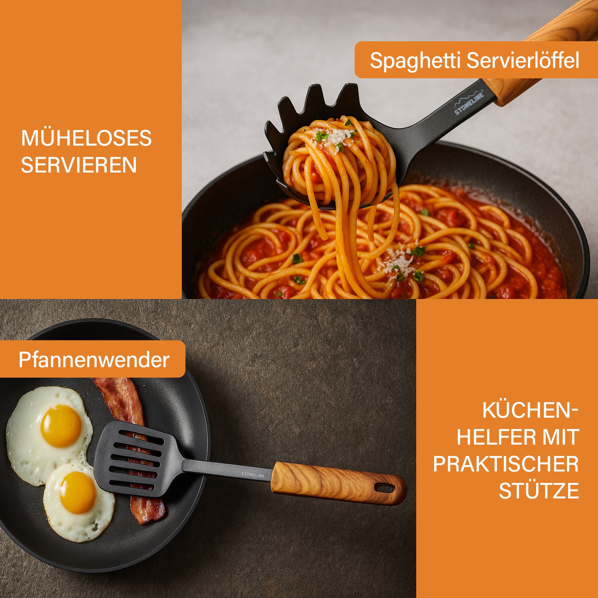 Thumbnail - STONELINE Kochbesteck-Set "Kochutensilien-Set mit Holzgriff-Design "Back to Nature"" Perfekt für Antihaft-Pfannen und Tö...