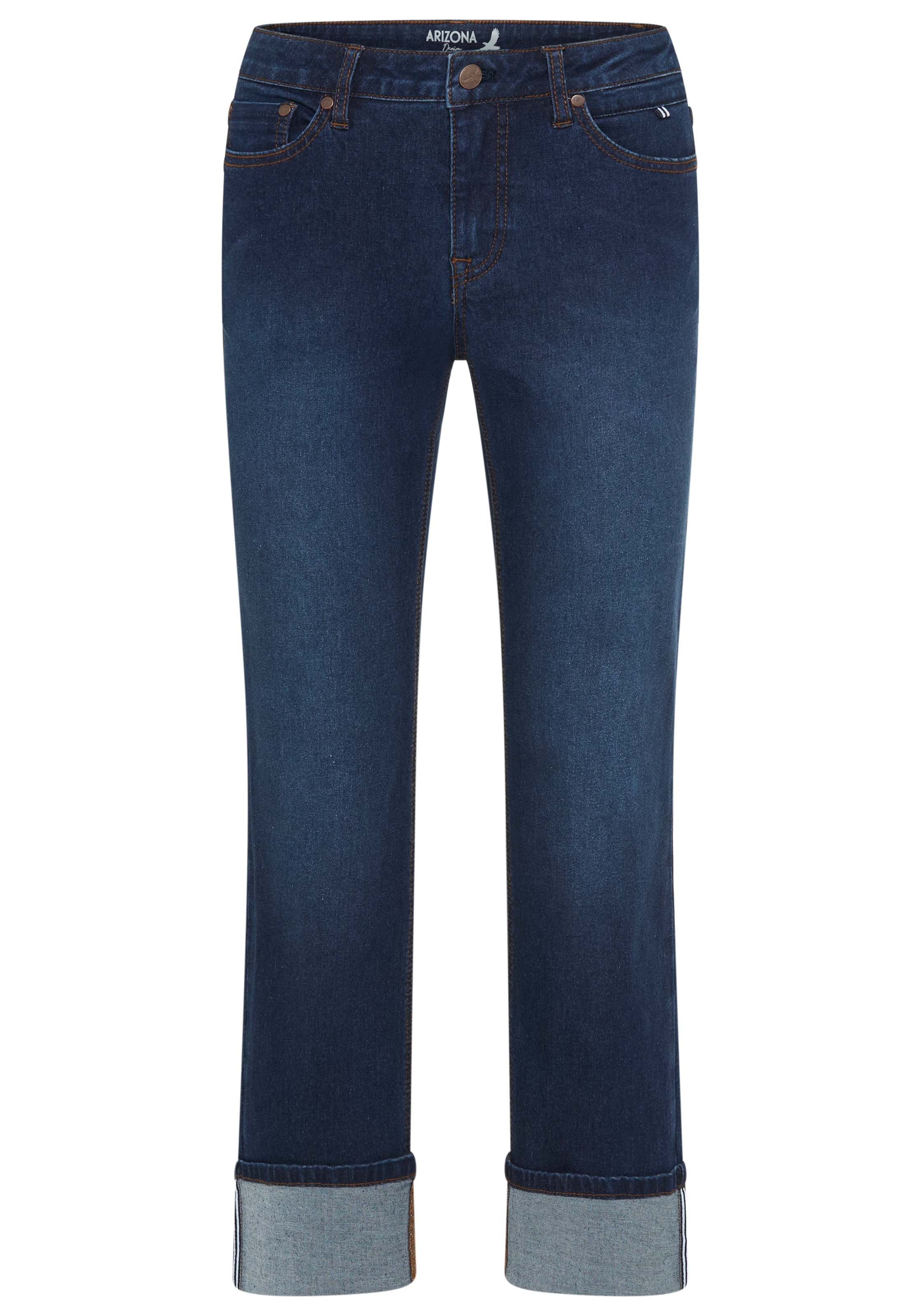 Arizona Straight-Jeans »mit Turn-Up« gerader Straight-Fit, langer Schnitt, mit Knopf- und Reißverschluss