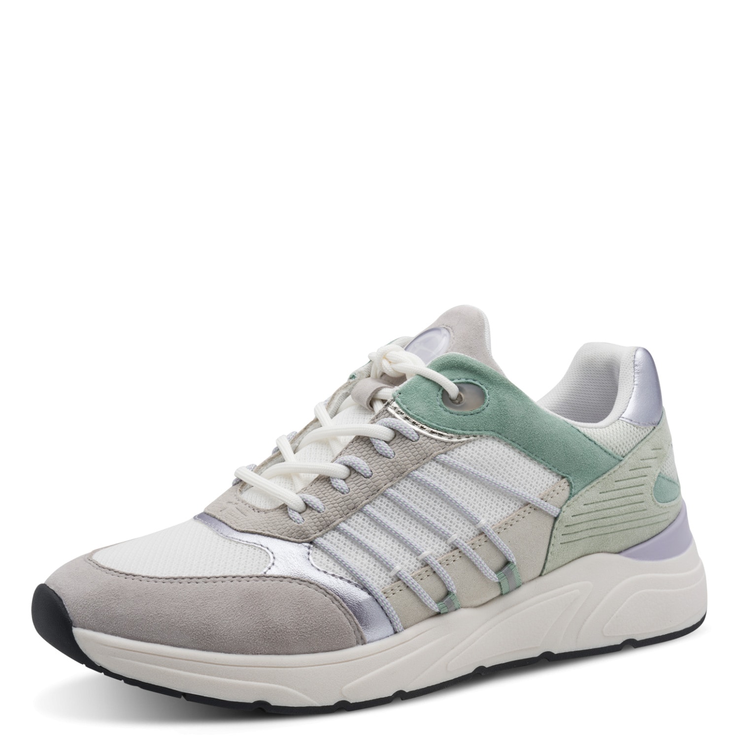 Keilsneaker TAMARIS, Damen, Gr. 40, mint kombiniert, Leder, Lederimitat, Textil, kontrastfarbene Details, Schuhe, Freizeitschuh, Halbschuh, Schnürschuh mit gepolstertem Schaftrand