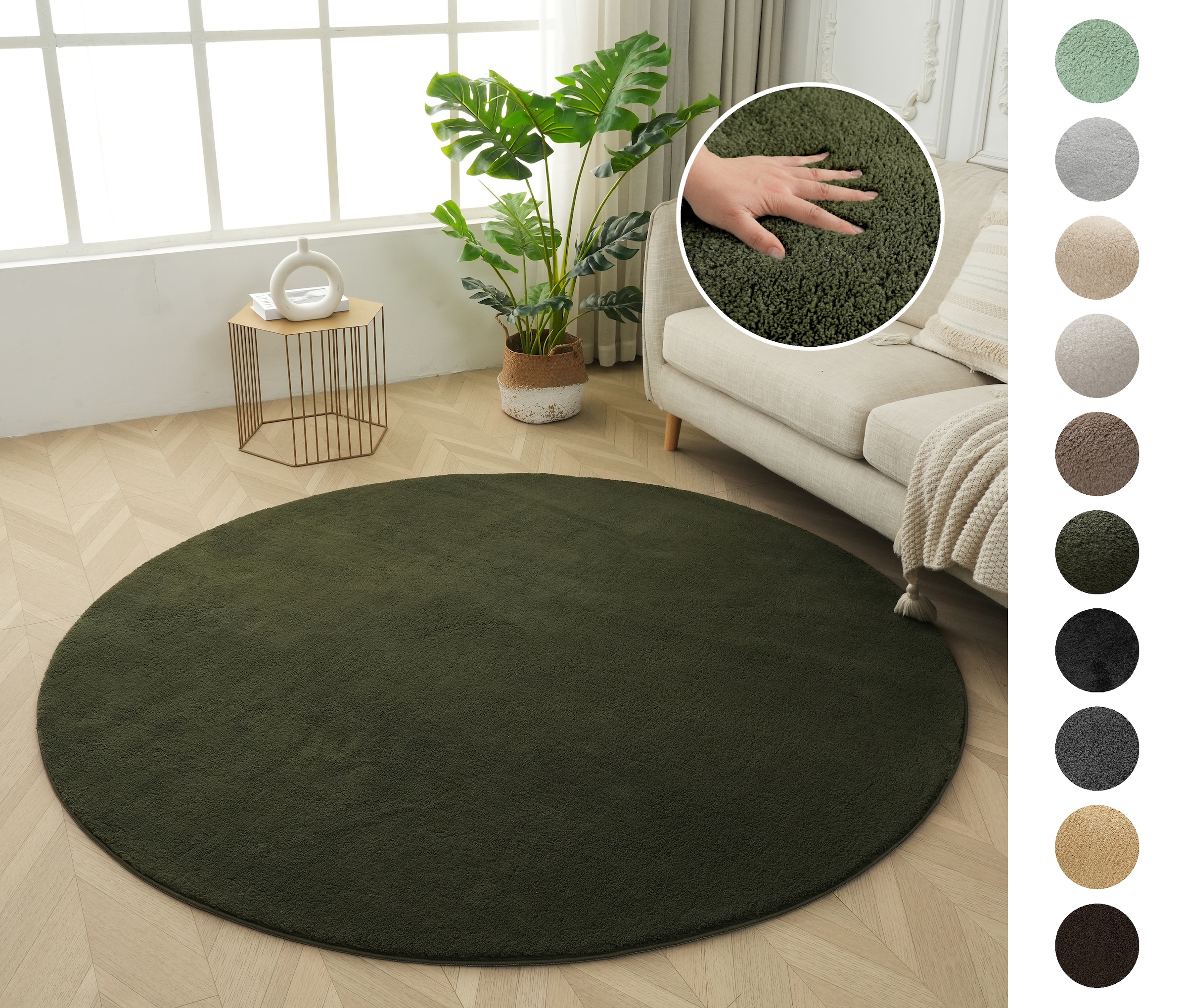 OTTO home "Cali" rund 16 mm Höhe Uni-Farben, kuschelig, & weich, waschbar, Wohnzimmer, Schlafzimmer
