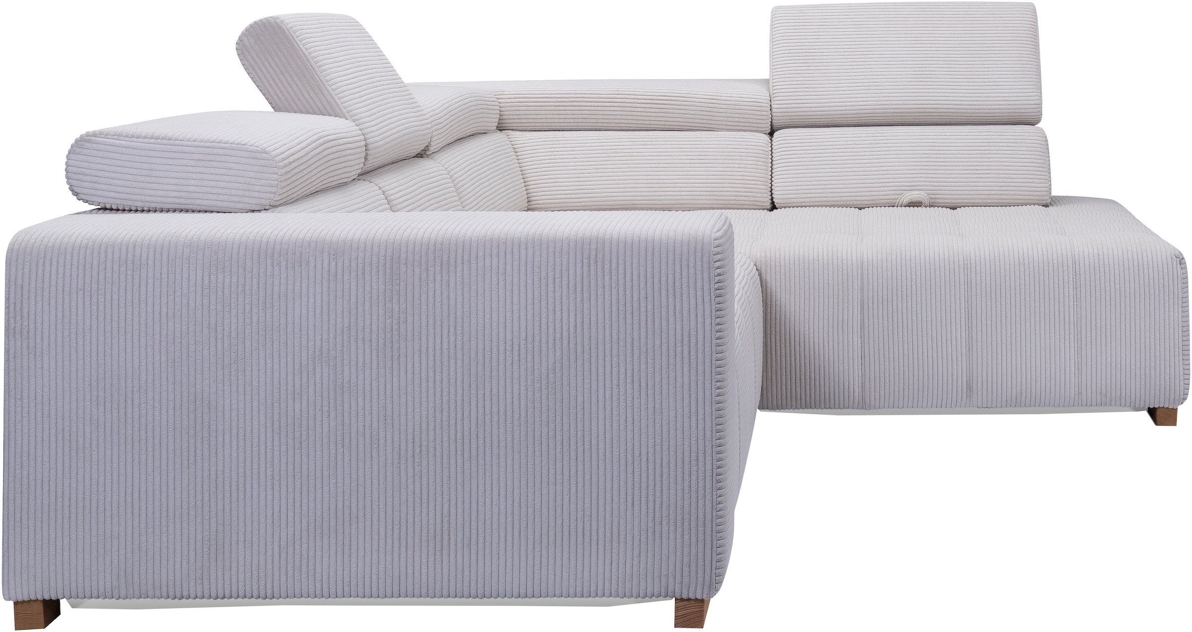 exxpo - sofa fashion Ecksofa »Elianos, hoher Sitzkomfort, aufwendige Kreuzsteppung im Sitz, L-Form«, Kopfteile & Sitztiefe verstellbar, mit Bettfunktion, Cord, beige