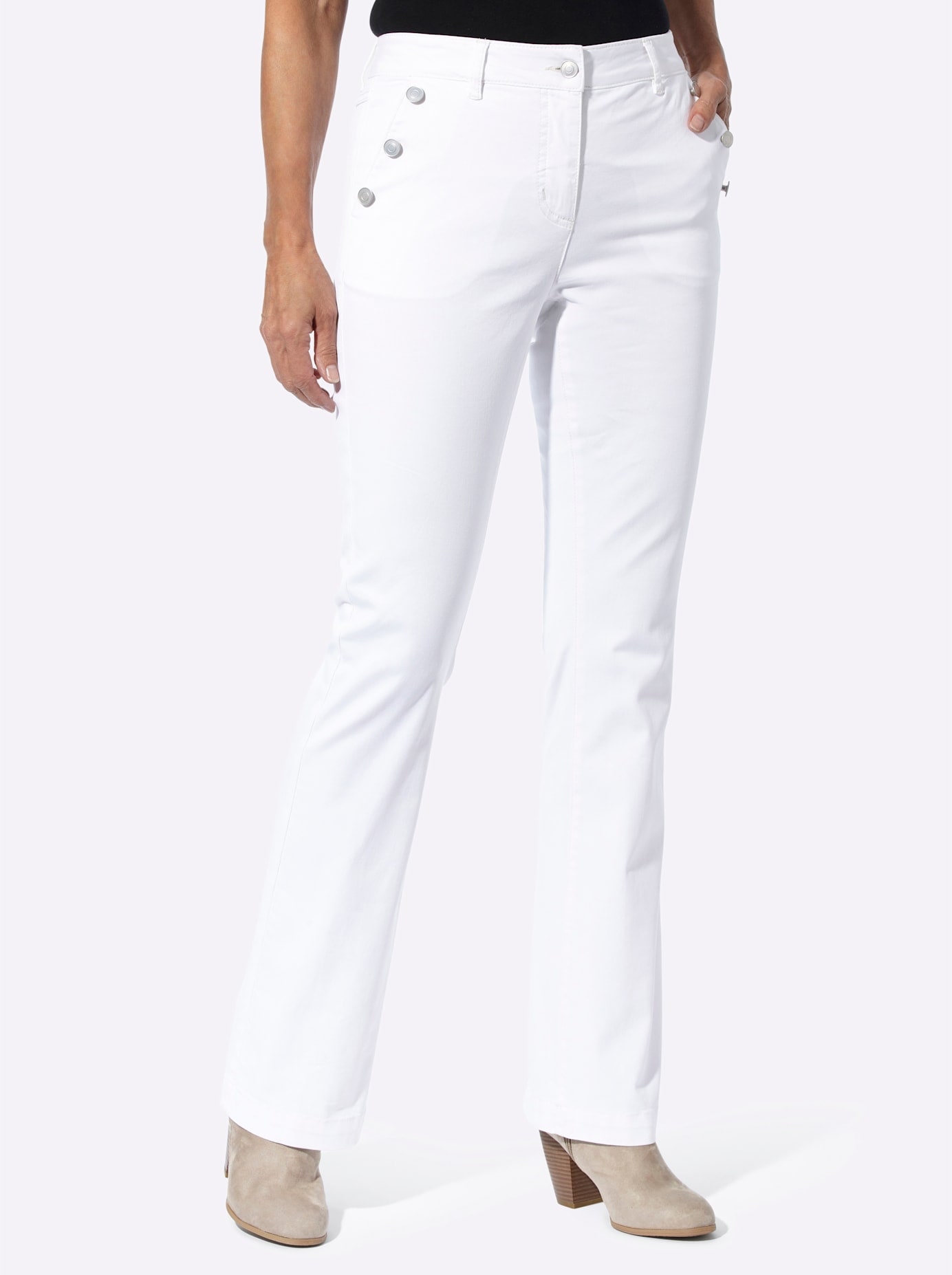 Bequeme Jeans CLASSIC BASICS, Damen, Gr. 42, Normalgrößen, beige (ecru), 97% Baumwolle, 3% Elasthan, unifarben, lang, Jeans