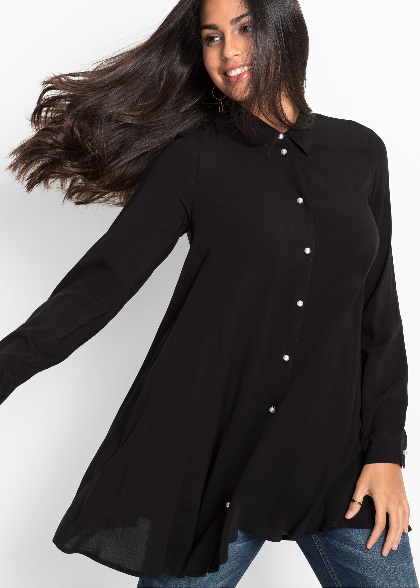 bonprix Langarmbluse A-Linie, für femininen Look, aus Viskose, mit Hemdblus günstig online kaufen